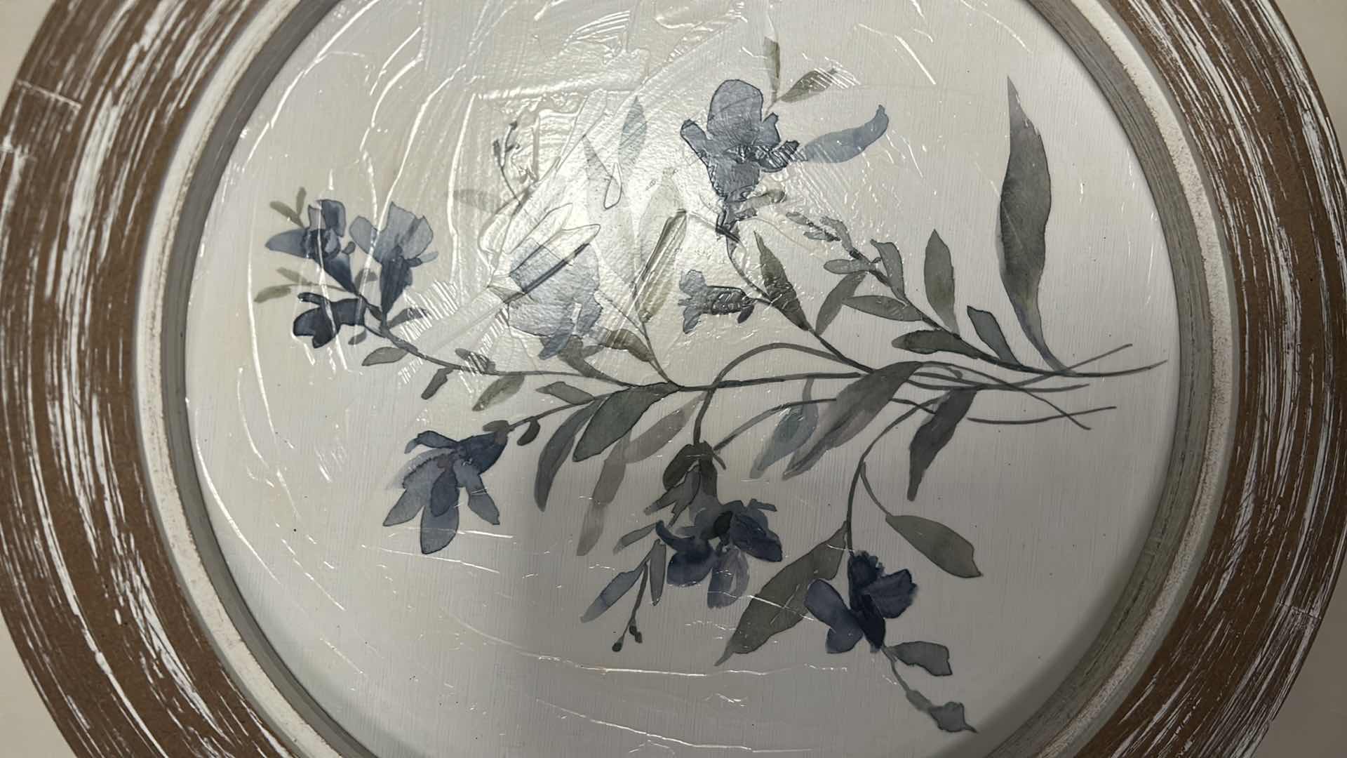 Photo 1 of KIRKLANDS ROUND FRAMED BLUE FLORALS ART PRINT W 16"