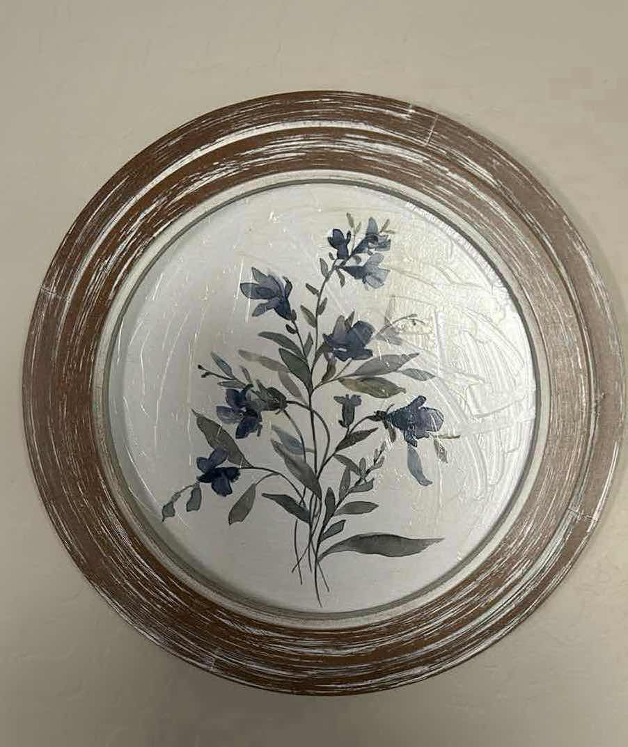 Photo 1 of KIRKLANDS ROUND FRAMED BLUE FLORALS ART PRINT W 16"