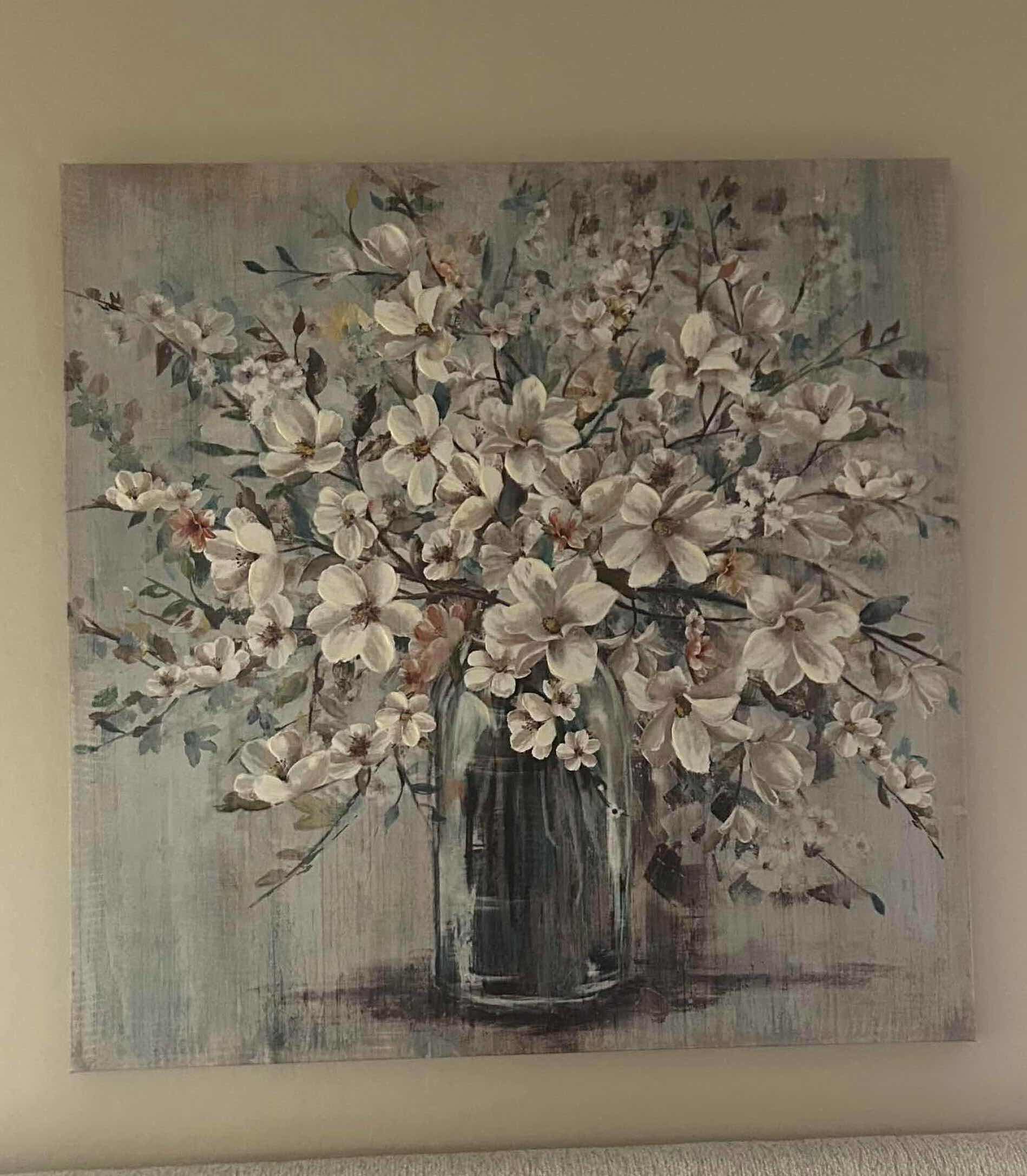 Photo 1 of UNFRAMED "WHITE & BLUE SOFT FLORAL" CANVAS ART PRINT 40" X 40"