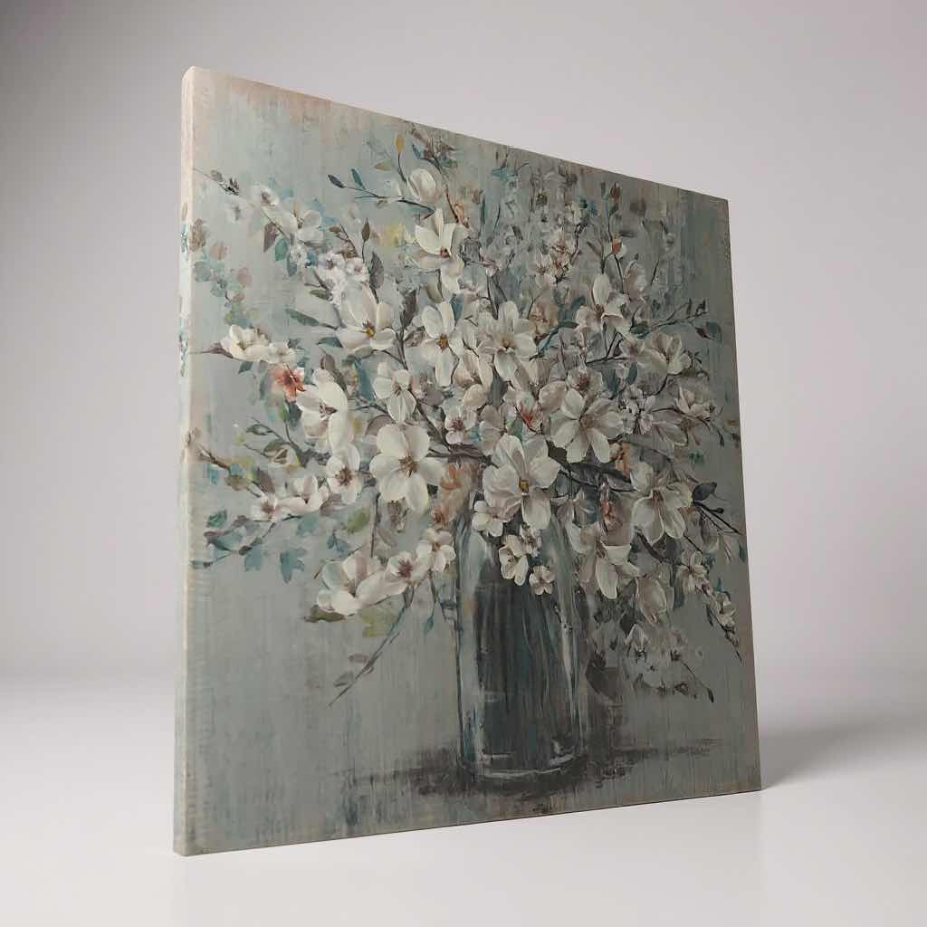 Photo 1 of UNFRAMED "WHITE & BLUE SOFT FLORAL" CANVAS ART PRINT 40" X 40"