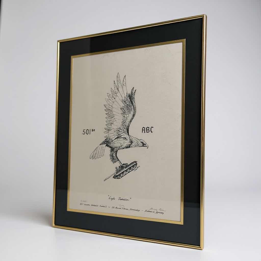 Photo 1 of GOLD FRAMED DRAWING " EAGLE BATTALION " 19" X 25"
