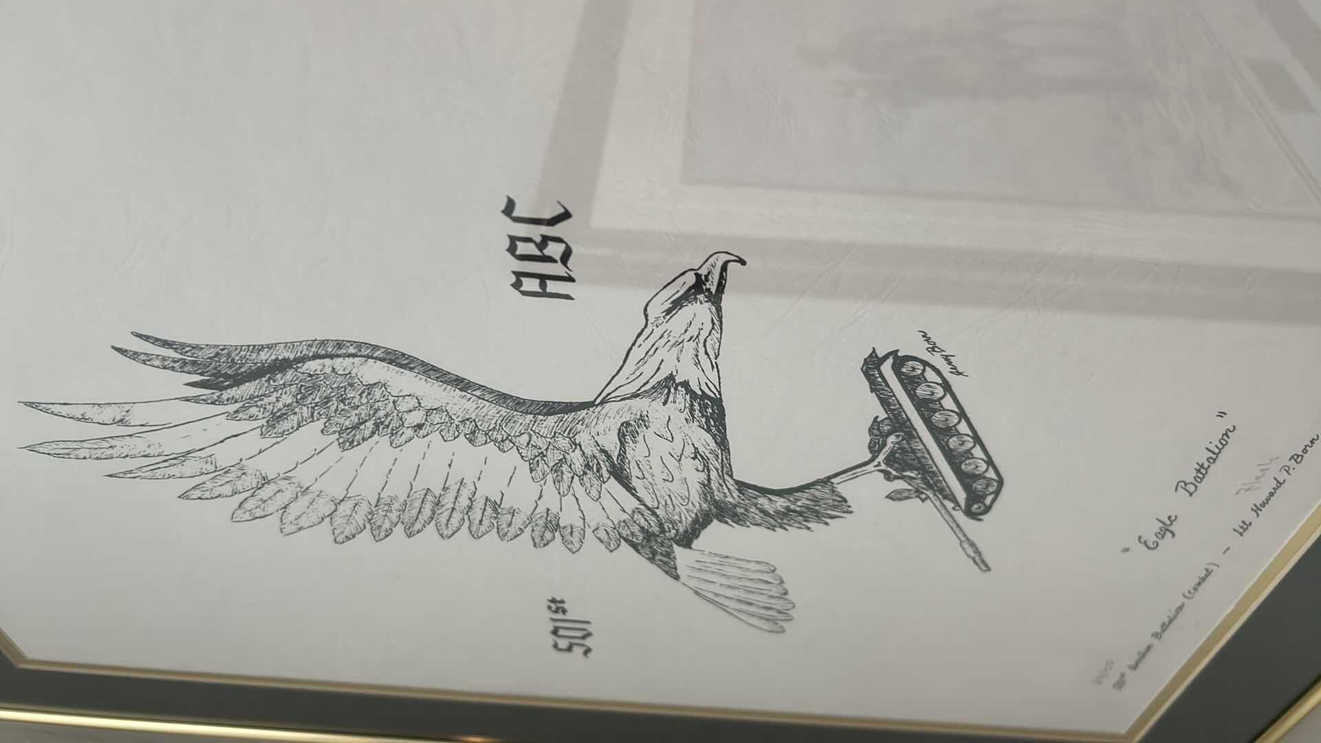 Photo 1 of GOLD FRAMED DRAWING " EAGLE BATTALION " 19" X 25"
