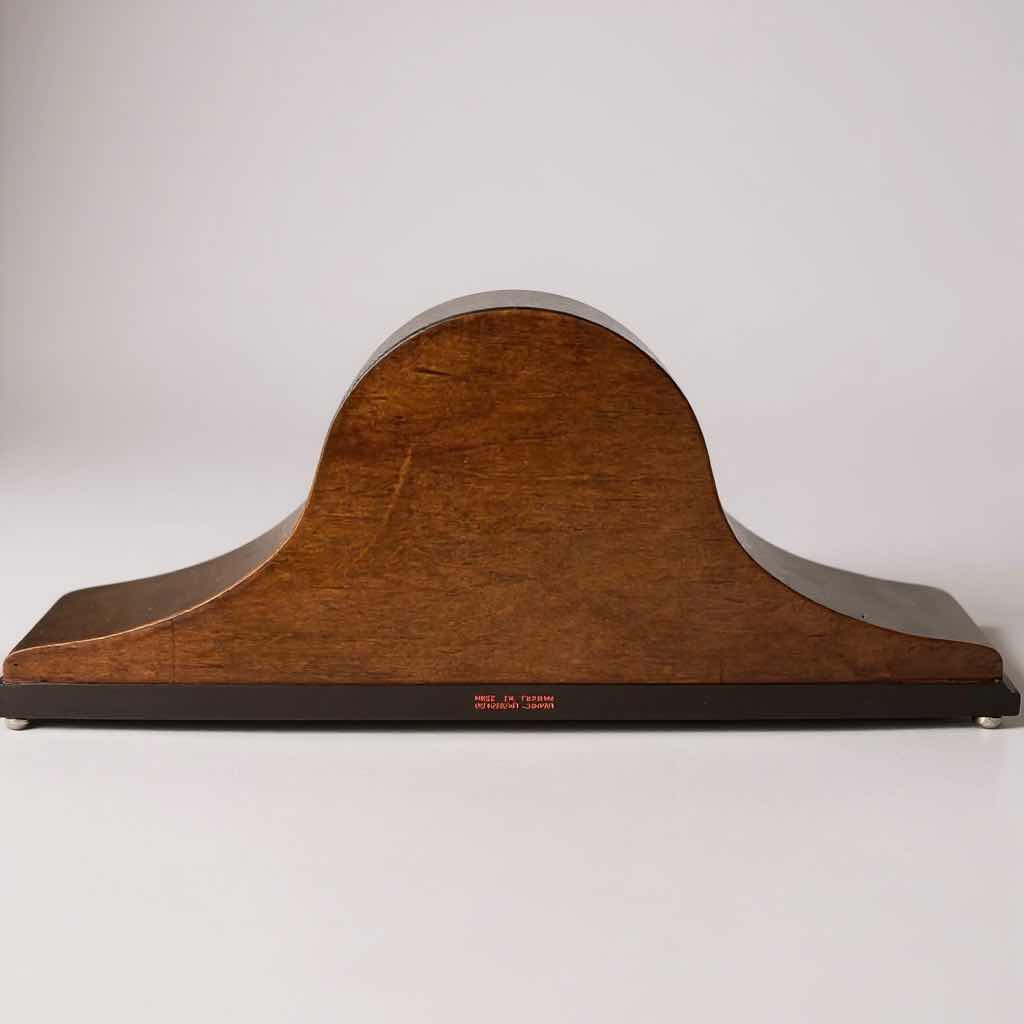Photo 1 of VINTAGE BOMBAY CO SOLID WOOD MANTEL CLOCK W CAMEL HUMP SHAPE  & MAHOGANY FINISH W 16"