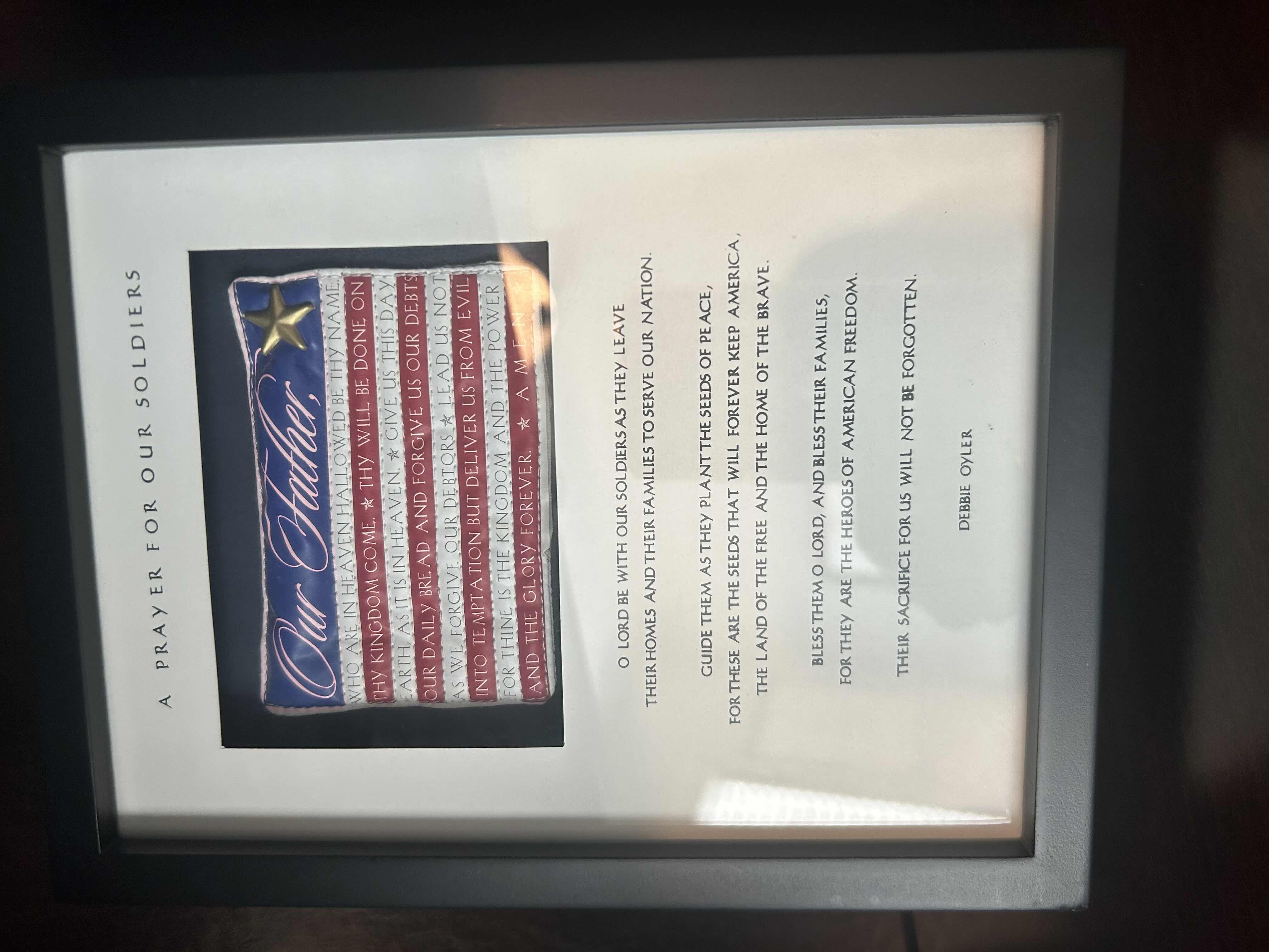 Photo 1 of HAND PAINTED SCULPTURE " DEFENDERS OF FREEDOM " BY MICHAEL GARMAN H 4" & FRAMED "A PRAYER FOR OUR SOLDIERS " H 9"