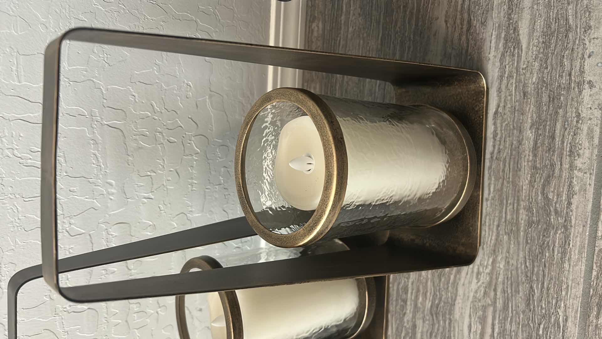 Photo 1 of 2 MODERN METAL & GLASS HURRICANE CANDLE HOLDERS H 15"