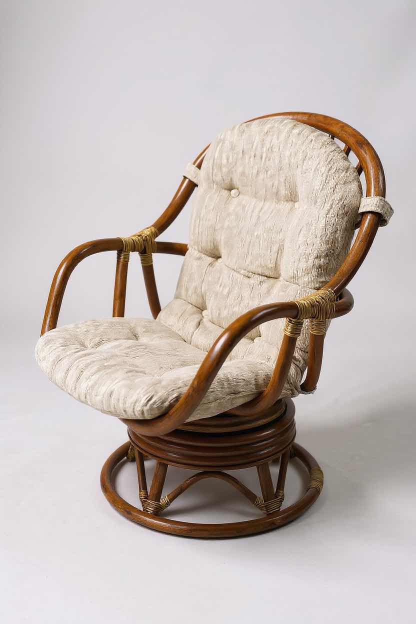 Photo 1 of RATTAN SWIVEL ROCKING CHAIR W TUFTED CUSHION 