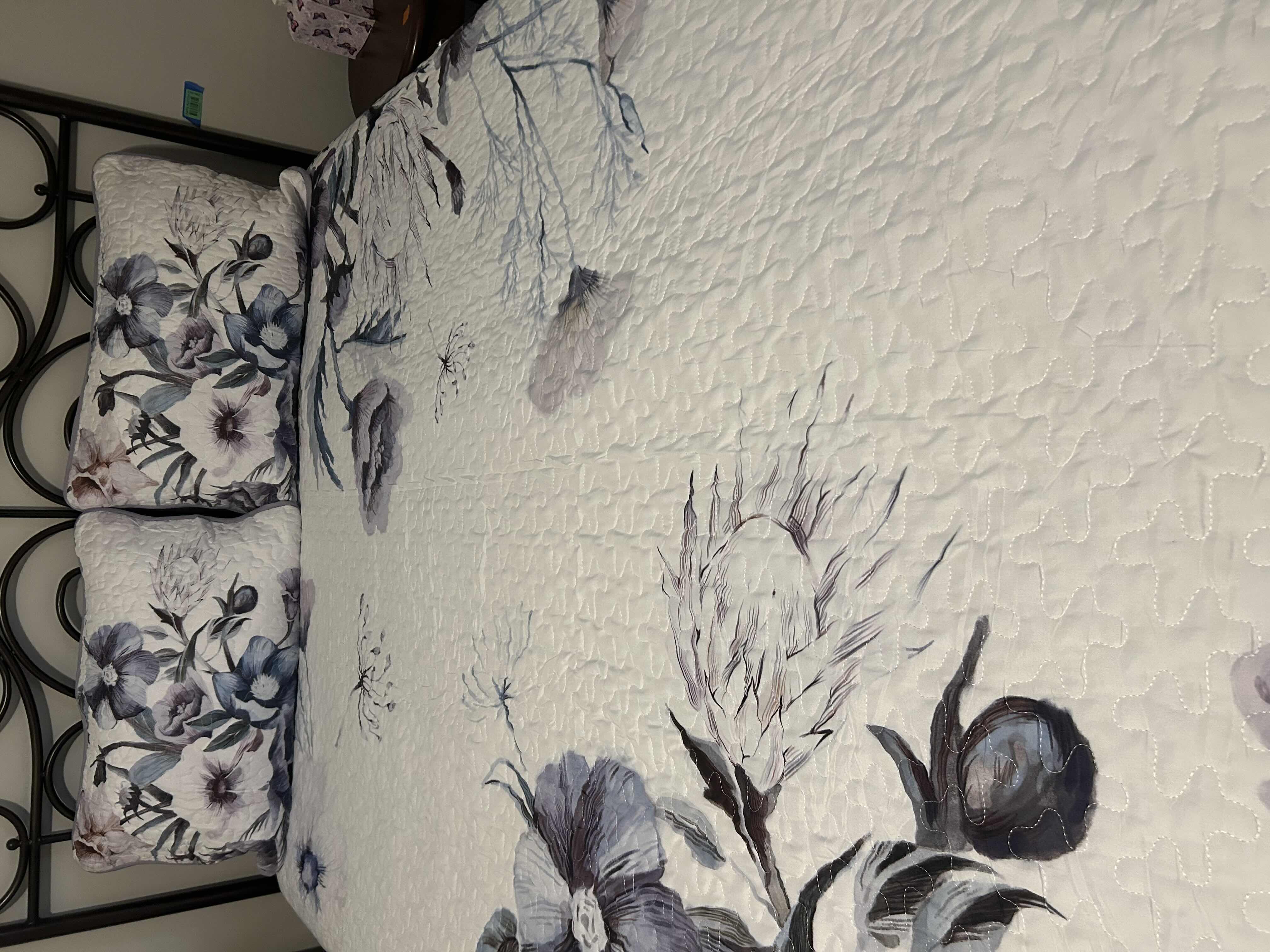 Photo 1 of PURPLE FLORAL PATTERNED QUEEN QUILT & RUFFLED BED SKIRT 2 MATCHING PILLOW SHAMS