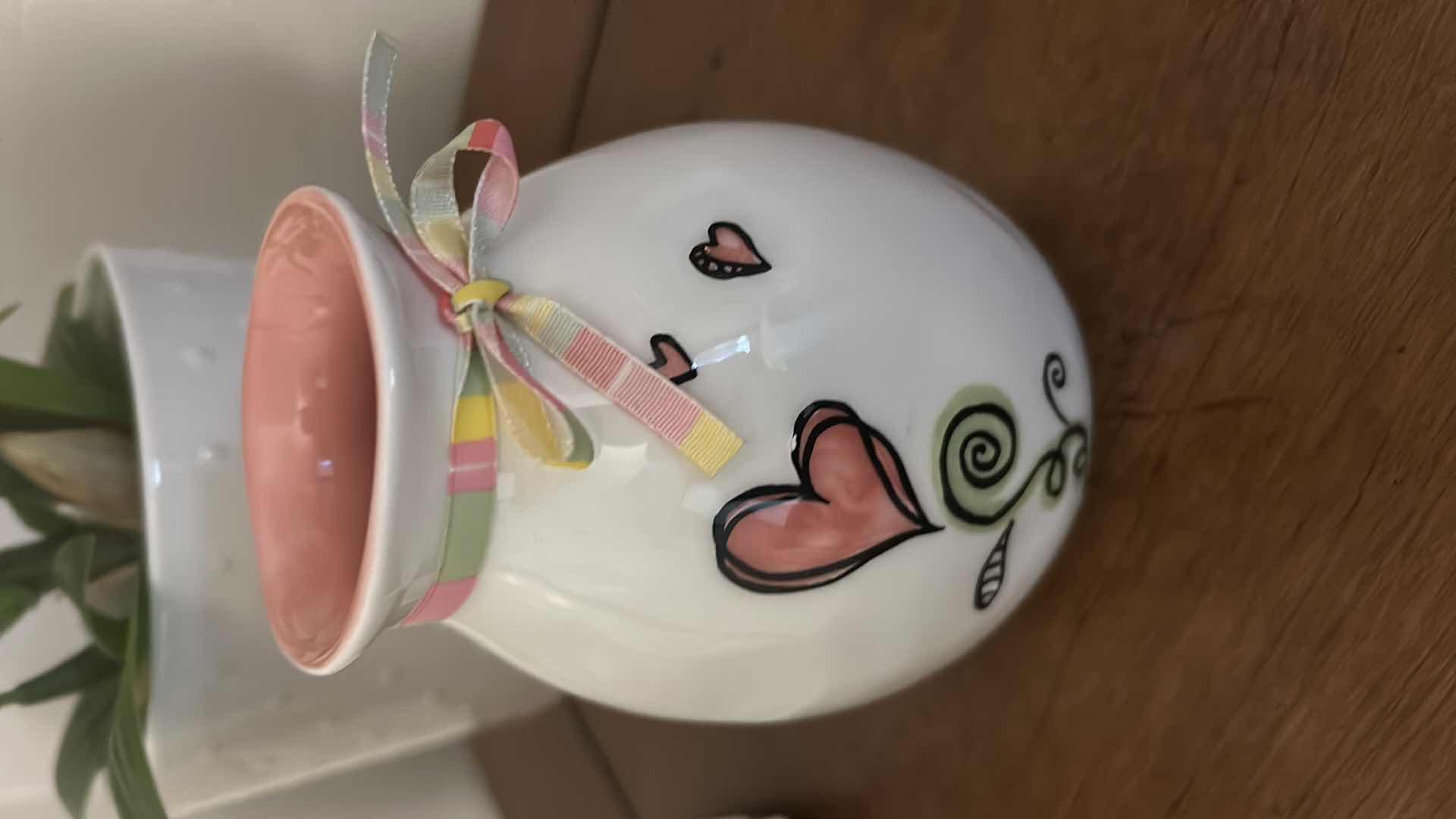 Photo 1 of 3 DECORATIVE PINK WHITE SMALL LANTERN FAUX PLANT HEART VASE