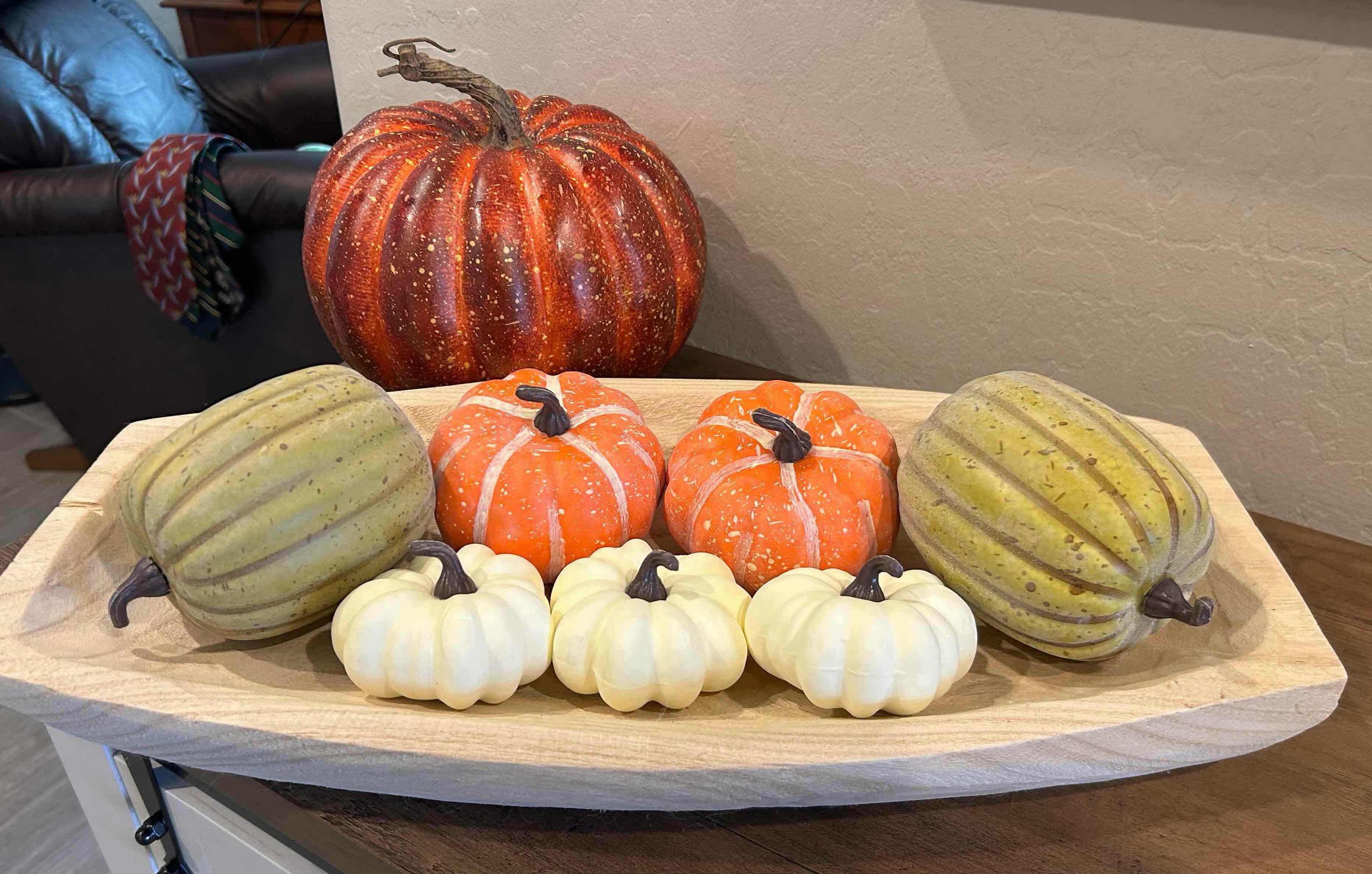 Photo 1 of FALL PUMPKIN DECOR W WOODEN DOUGH BOWL W 17"