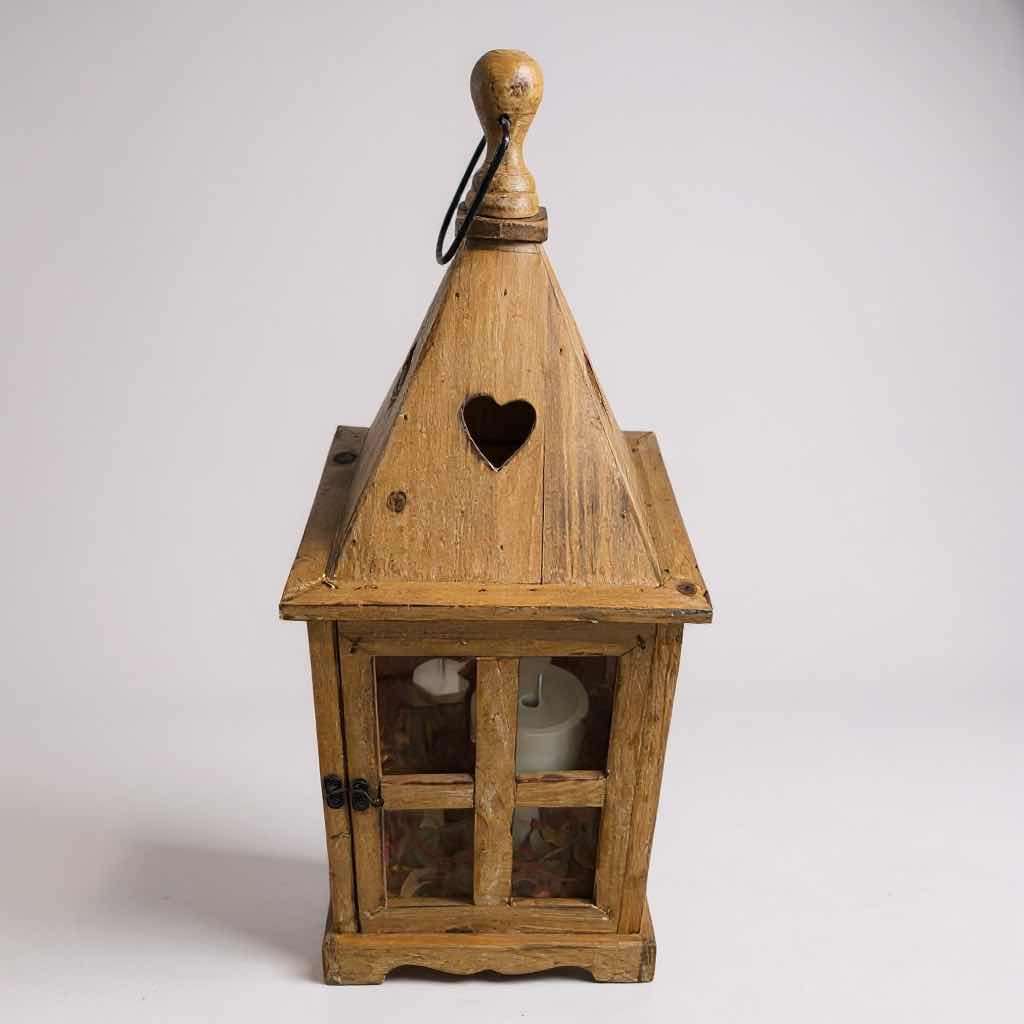 Photo 1 of 2- RUSTIC WOODEN LANTERNS W FAUX CANDLES & REMOTE H 33" 26"