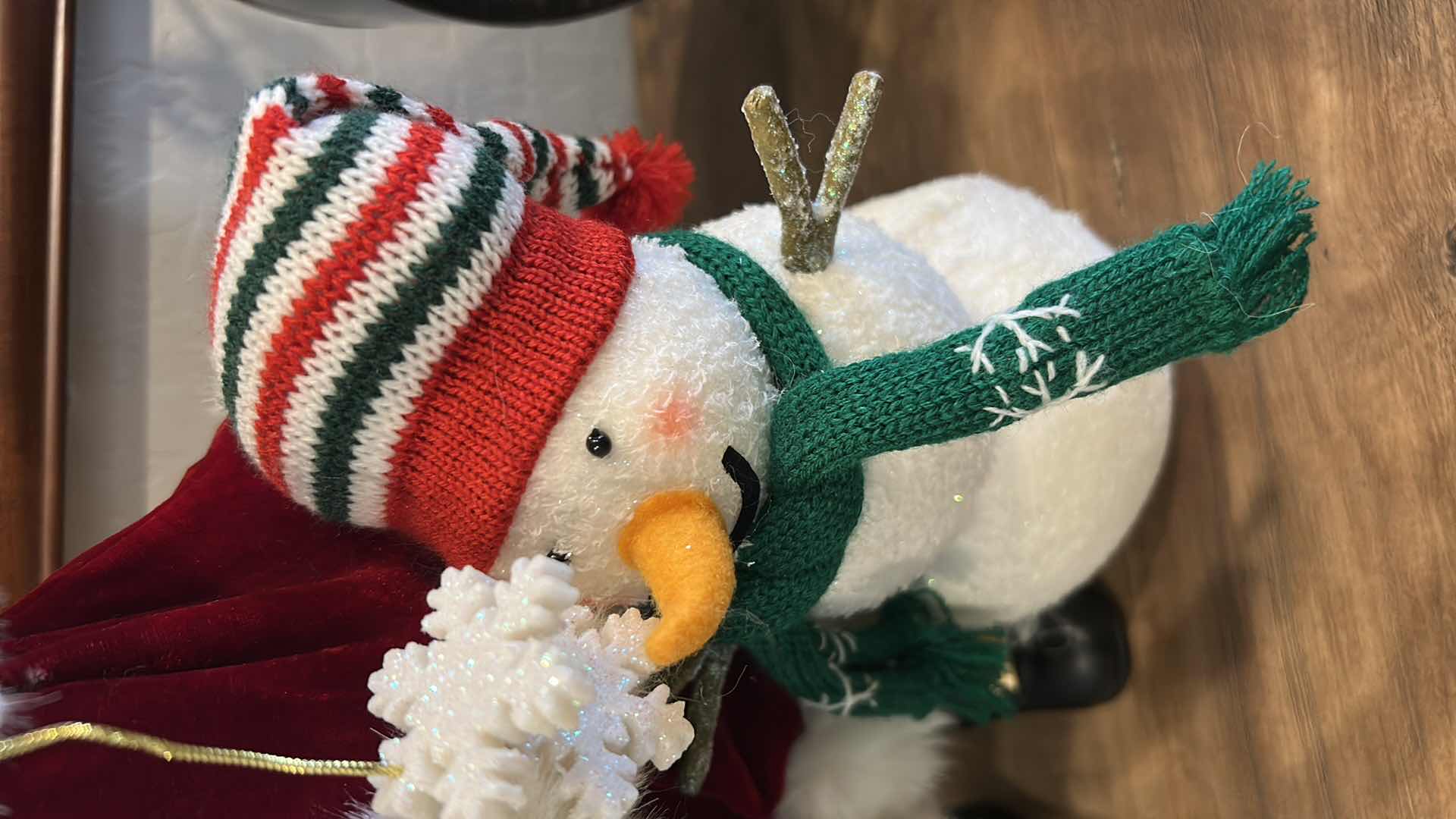 Photo 1 of COLLECTABLE SANTA FIGURINE W SNOWMAN HOLDING SNOWFLAKES H 18"