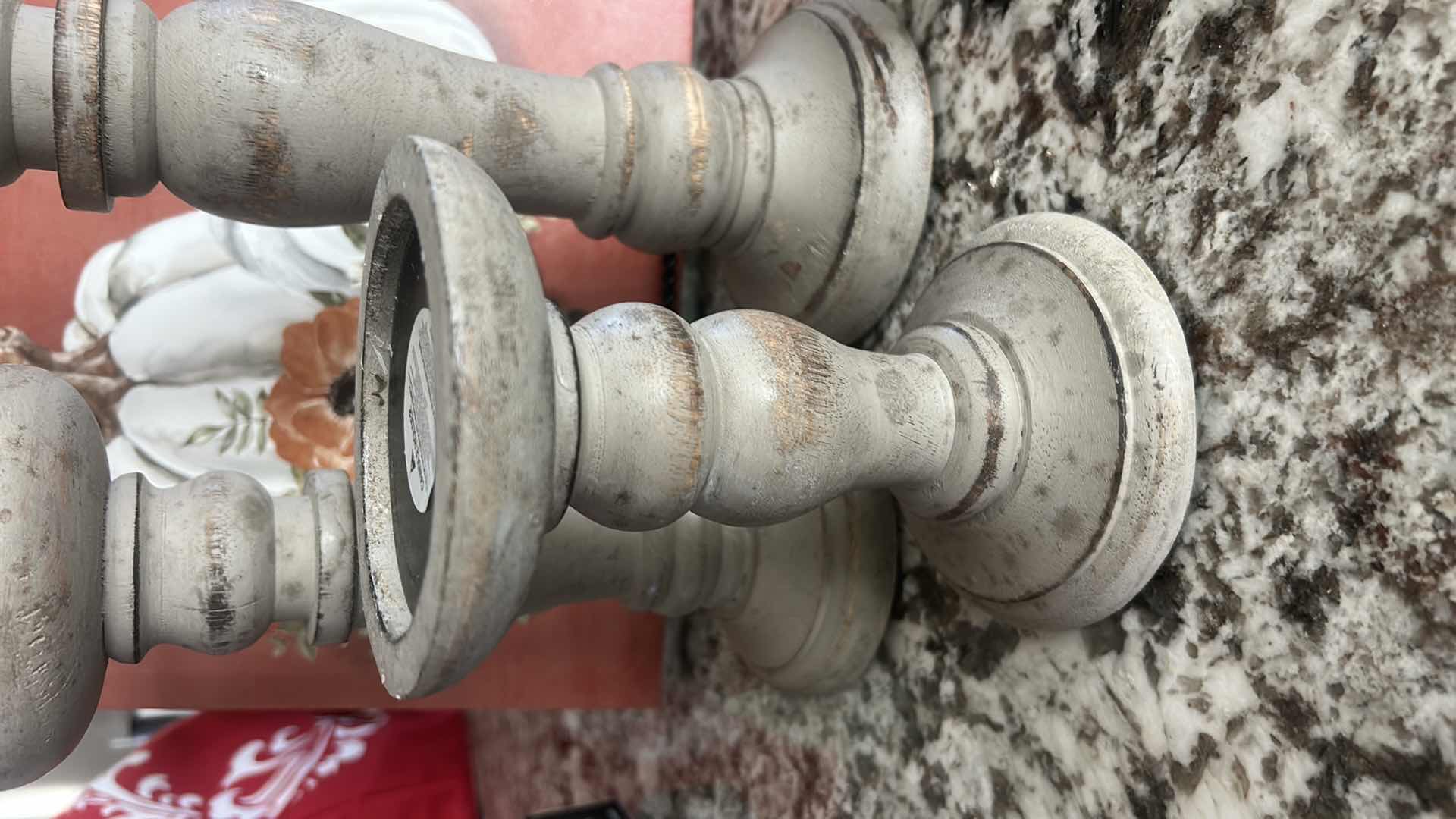 Photo 1 of 3 WOODEN CANDLE HOLDERS, TALLEST H12”