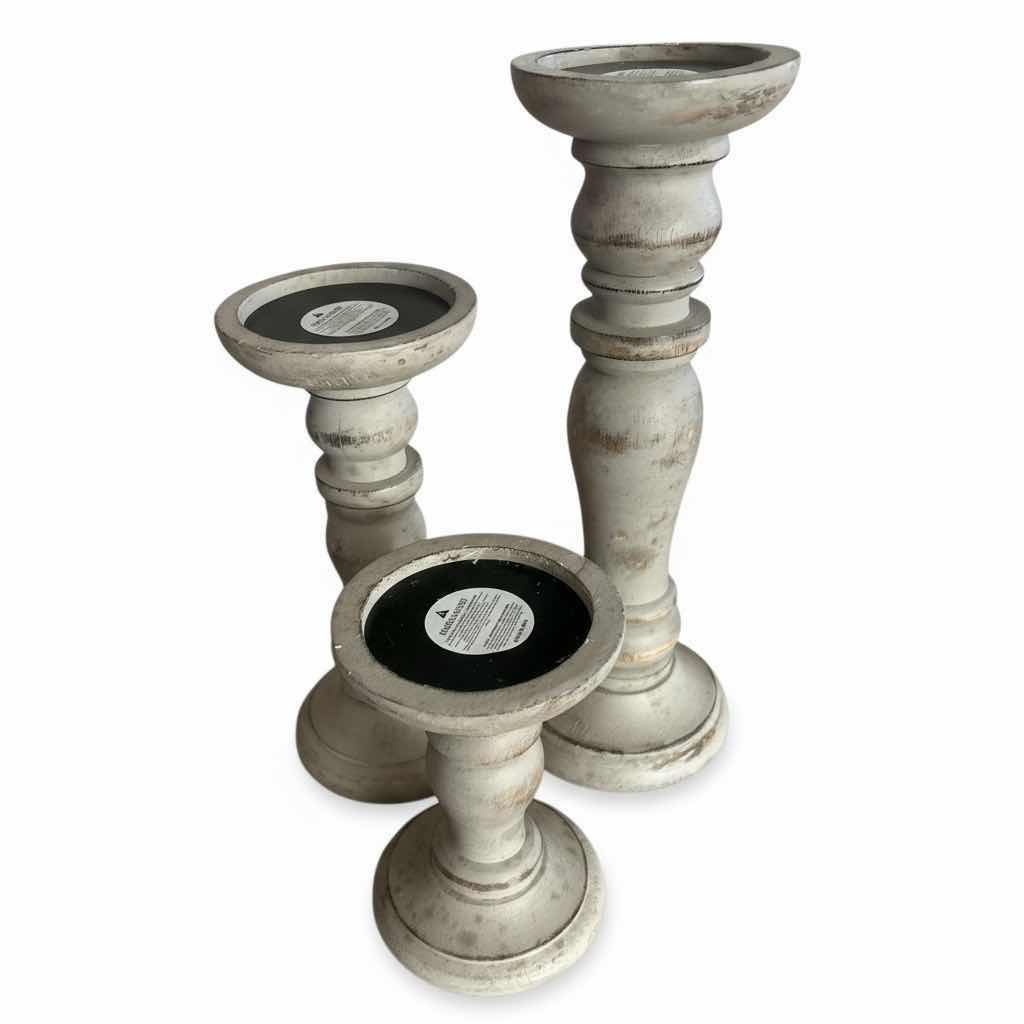 Photo 1 of 3 WOODEN CANDLE HOLDERS, TALLEST H12”