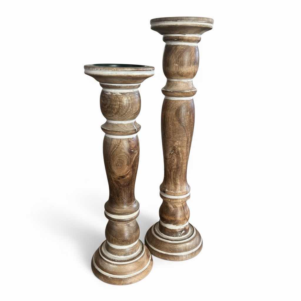 Photo 1 of 2 WOODEN CANDLE HOLDERS, TALLEST H18”
