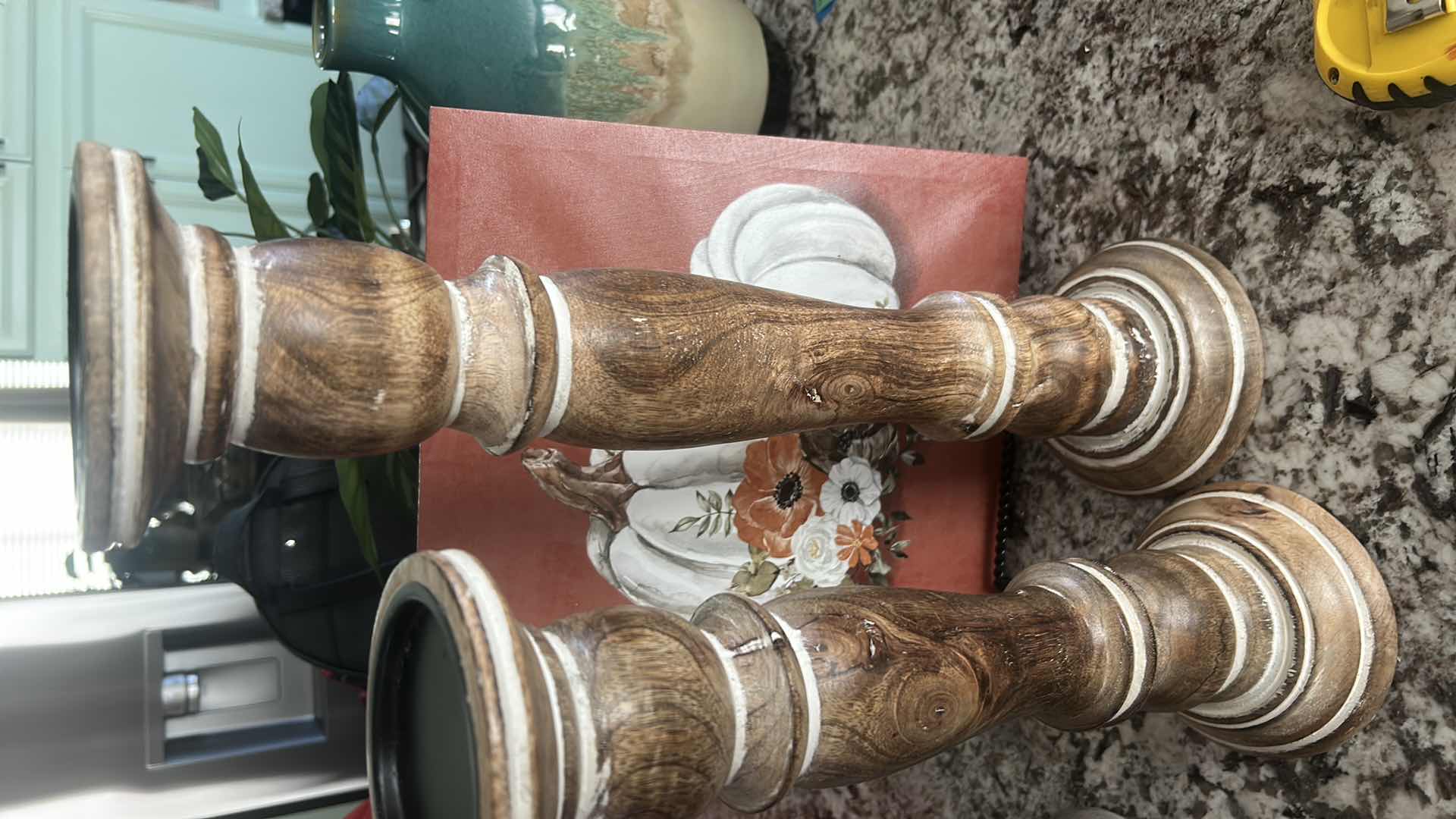 Photo 1 of 2 WOODEN CANDLE HOLDERS, TALLEST H18”