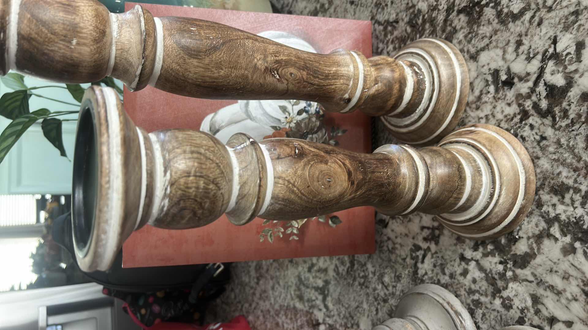 Photo 1 of 2 WOODEN CANDLE HOLDERS, TALLEST H18”