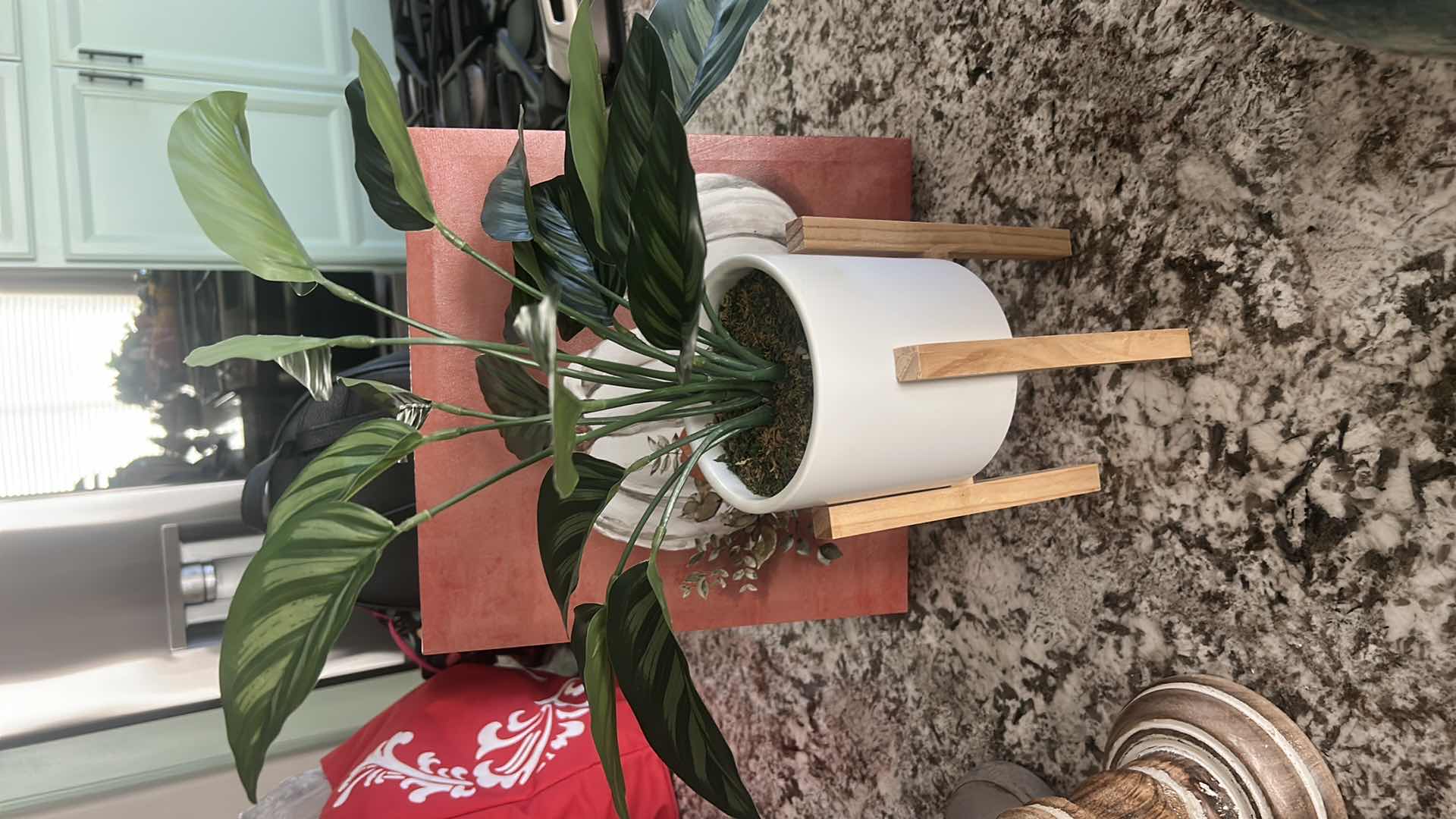 Photo 1 of 2 PC HOME DECOR- GLAZED POTTERY VASE H13”, FAUX PLANT