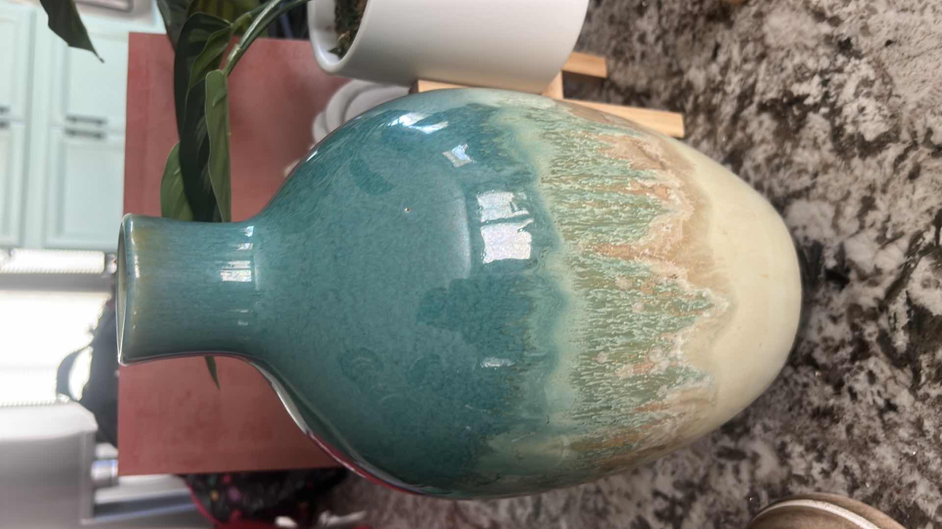 Photo 1 of 2 PC HOME DECOR- GLAZED POTTERY VASE H13”, FAUX PLANT