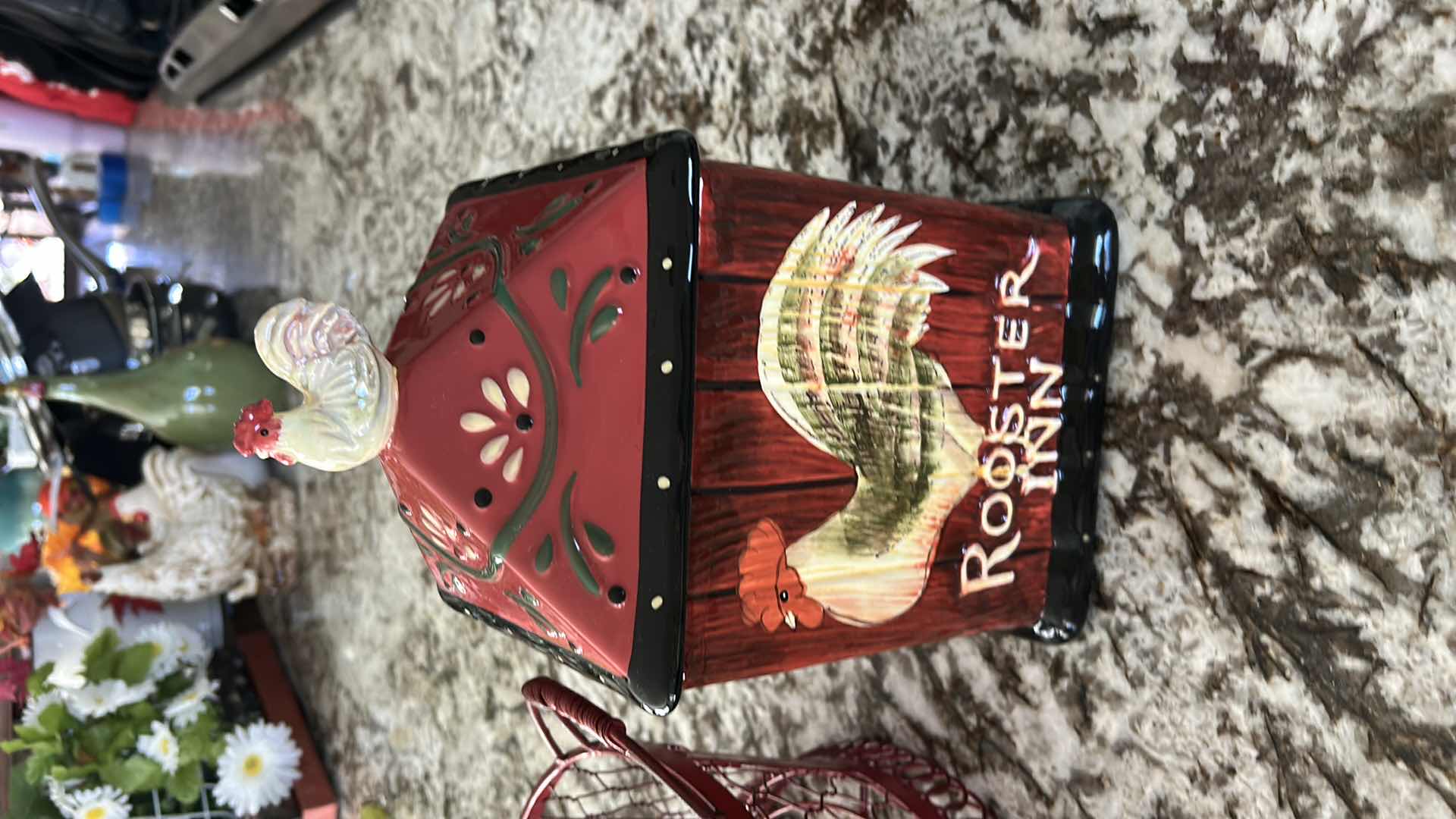 Photo 1 of LIDDED ROOSTER CANISTER H11” AND WIRE BASKET