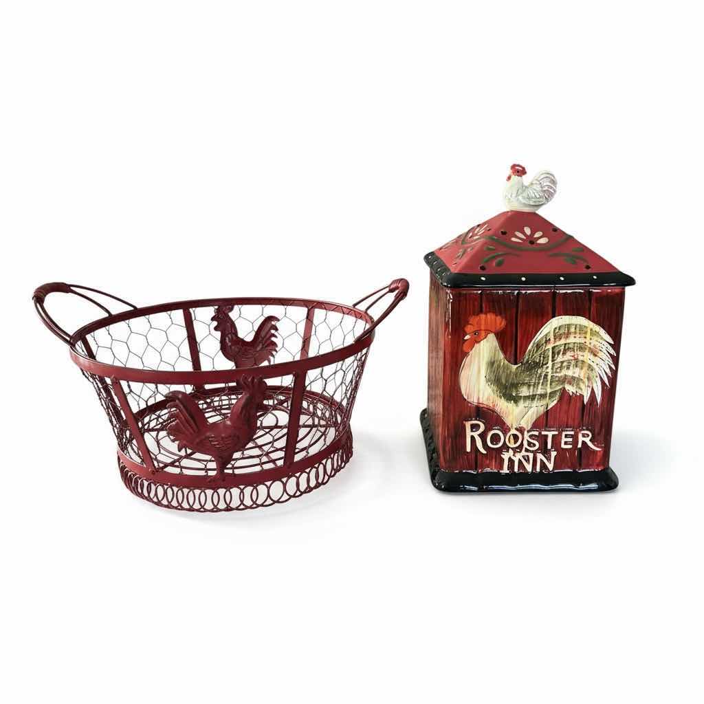 Photo 1 of LIDDED ROOSTER CANISTER H11” AND WIRE BASKET