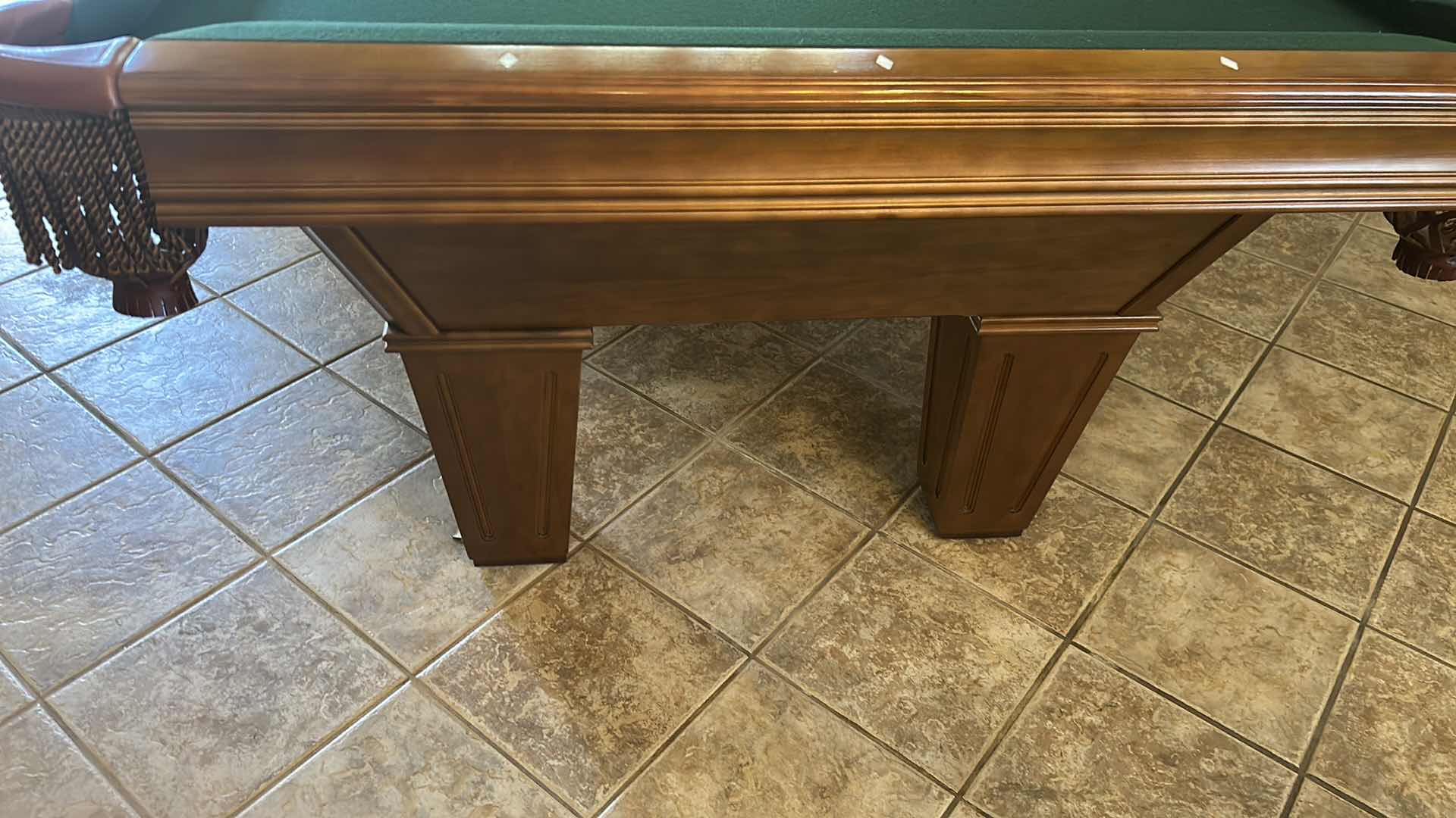 Photo 1 of AUTHENTIC BRUNSWICK POOL TABLE W GREEN FELT & FRINGED LEATHER POCKETS COVER INCLUDED 95" X 53" H 32"