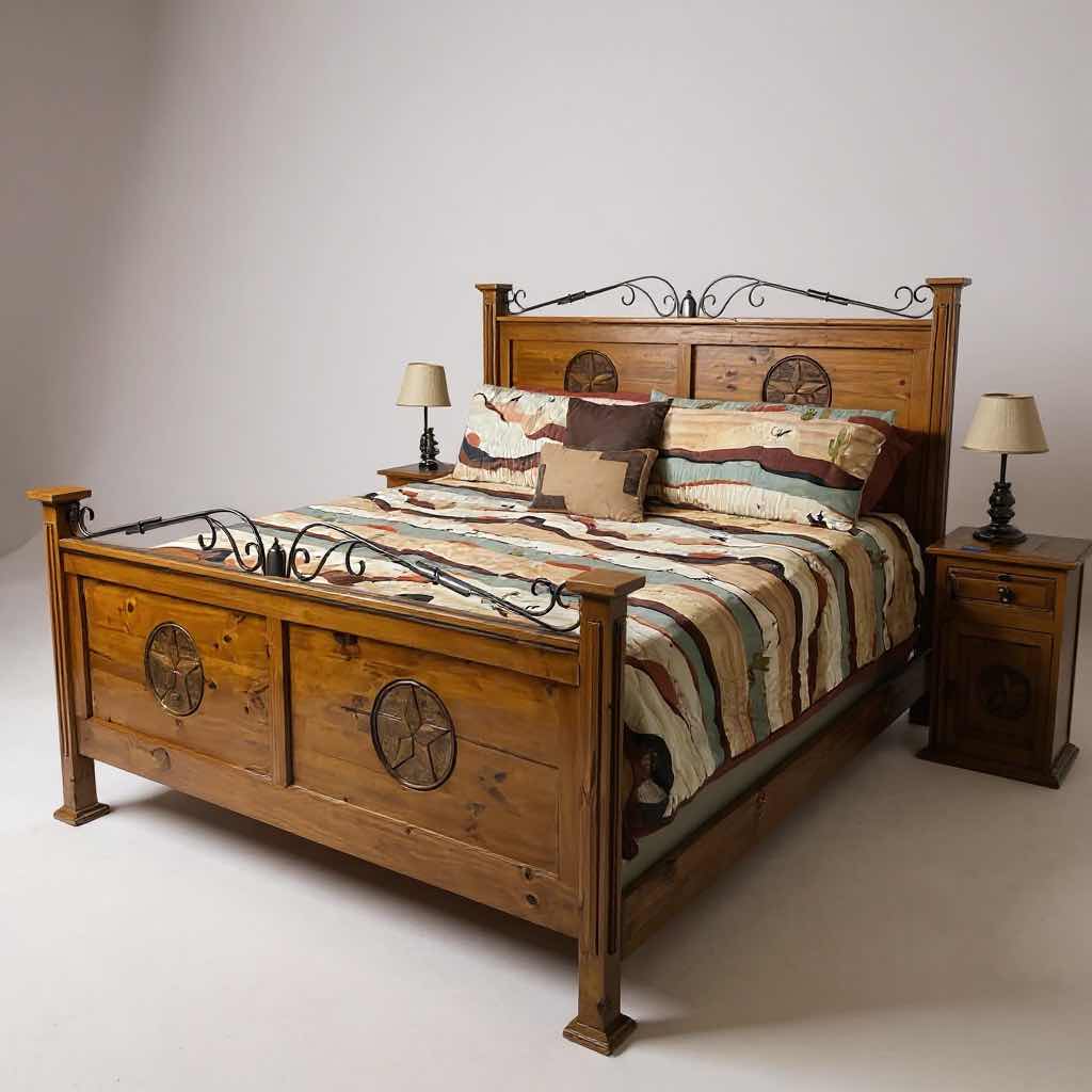 Photo 1 of KING RUSTIC TEXAS STAR SOLID WOOD & METAL BED FRAME BED & BEDDING SOLD SEPARATELY