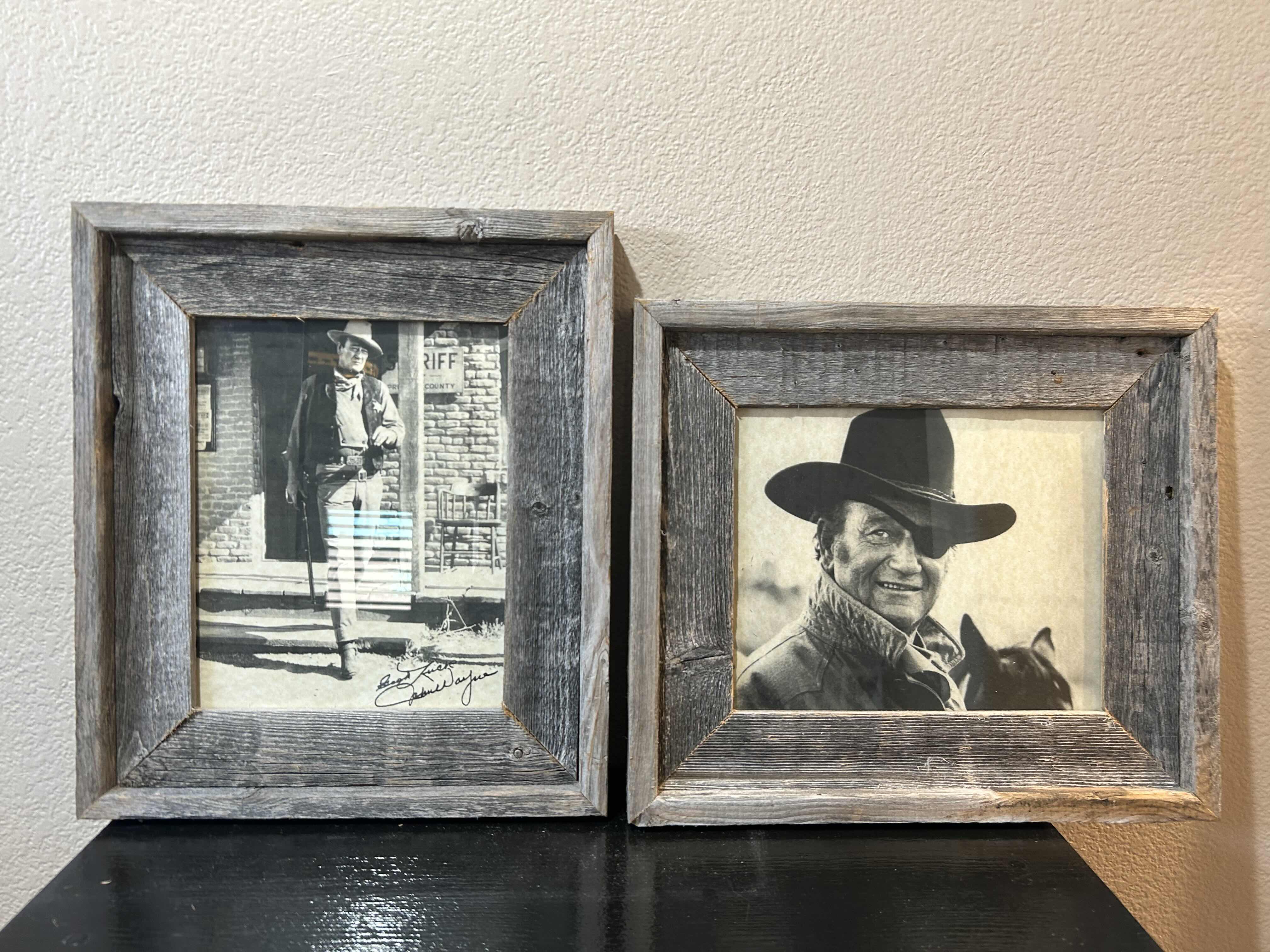 Photo 1 of 2 - RUSTIC WOOD FRAMED PICTURES OF JOHN WAYNE 14" 12"