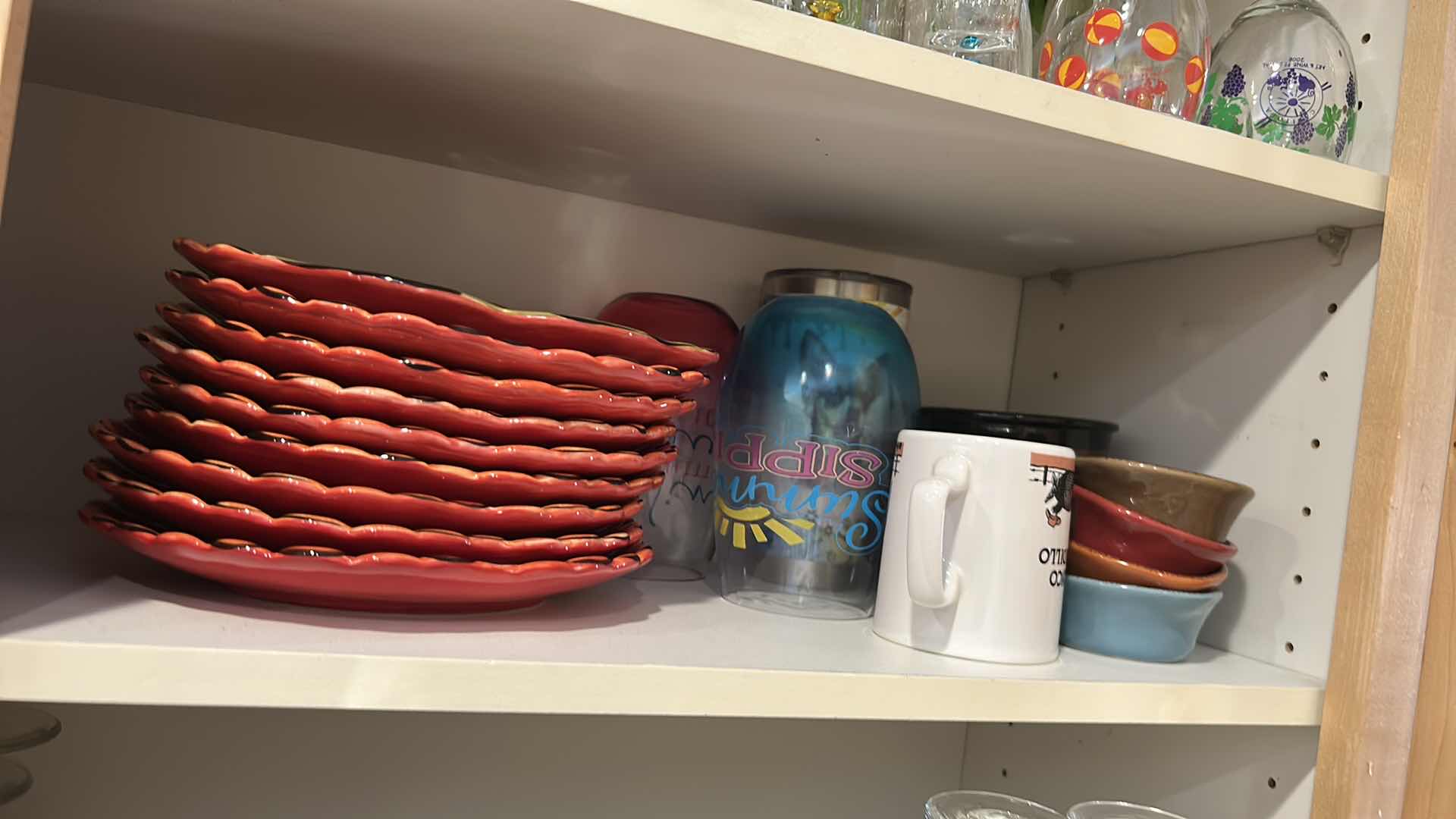 Photo 1 of CONTENTS OF 3 SHELVES ASSORTED GLASSWARE PLATES