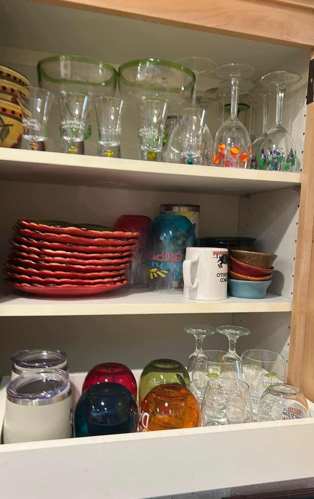 Photo 1 of CONTENTS OF 3 SHELVES ASSORTED GLASSWARE PLATES