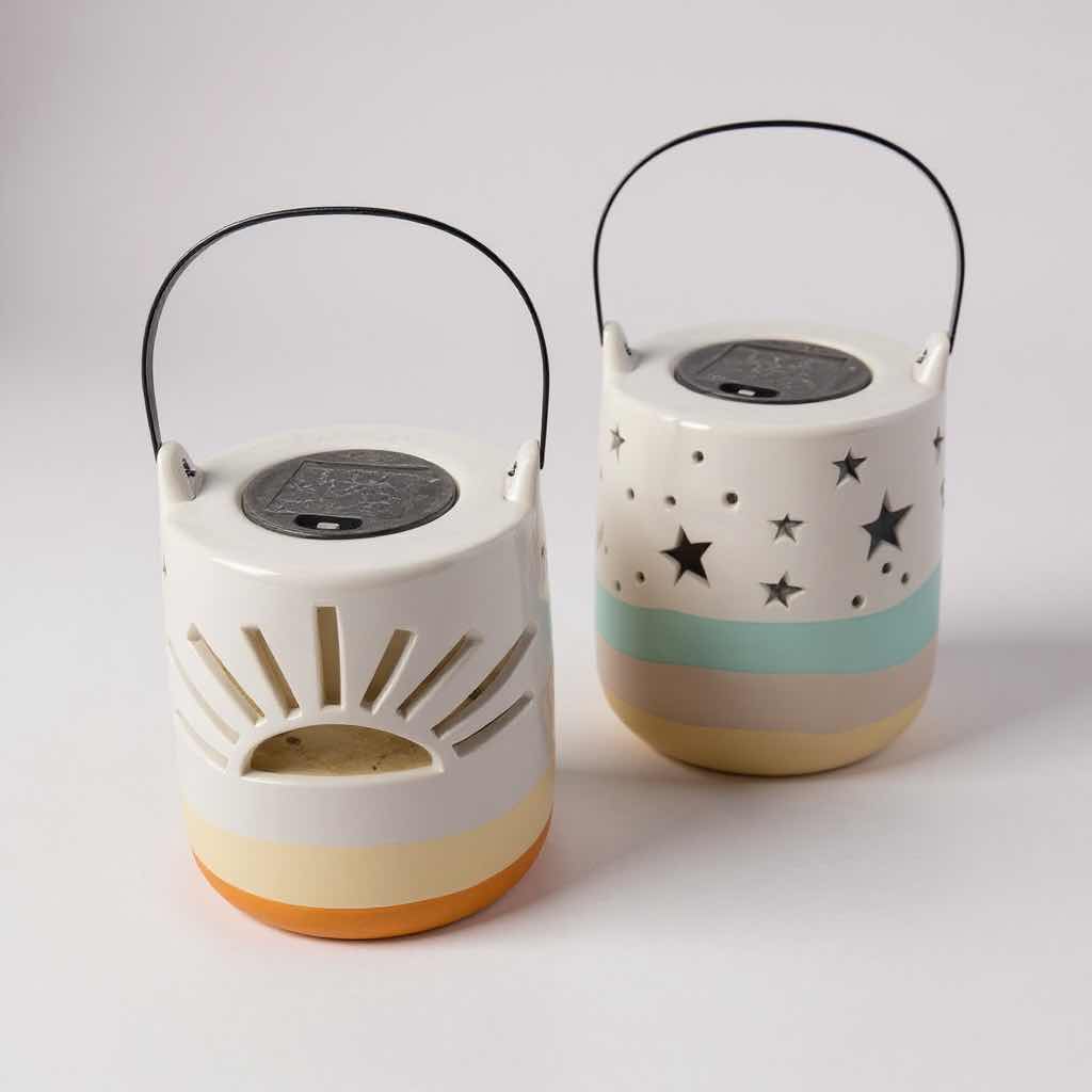 Photo 1 of 2- LIGHTSCAPES ILLUMINATED SOLAR CERAMIC LANTERN H 8"