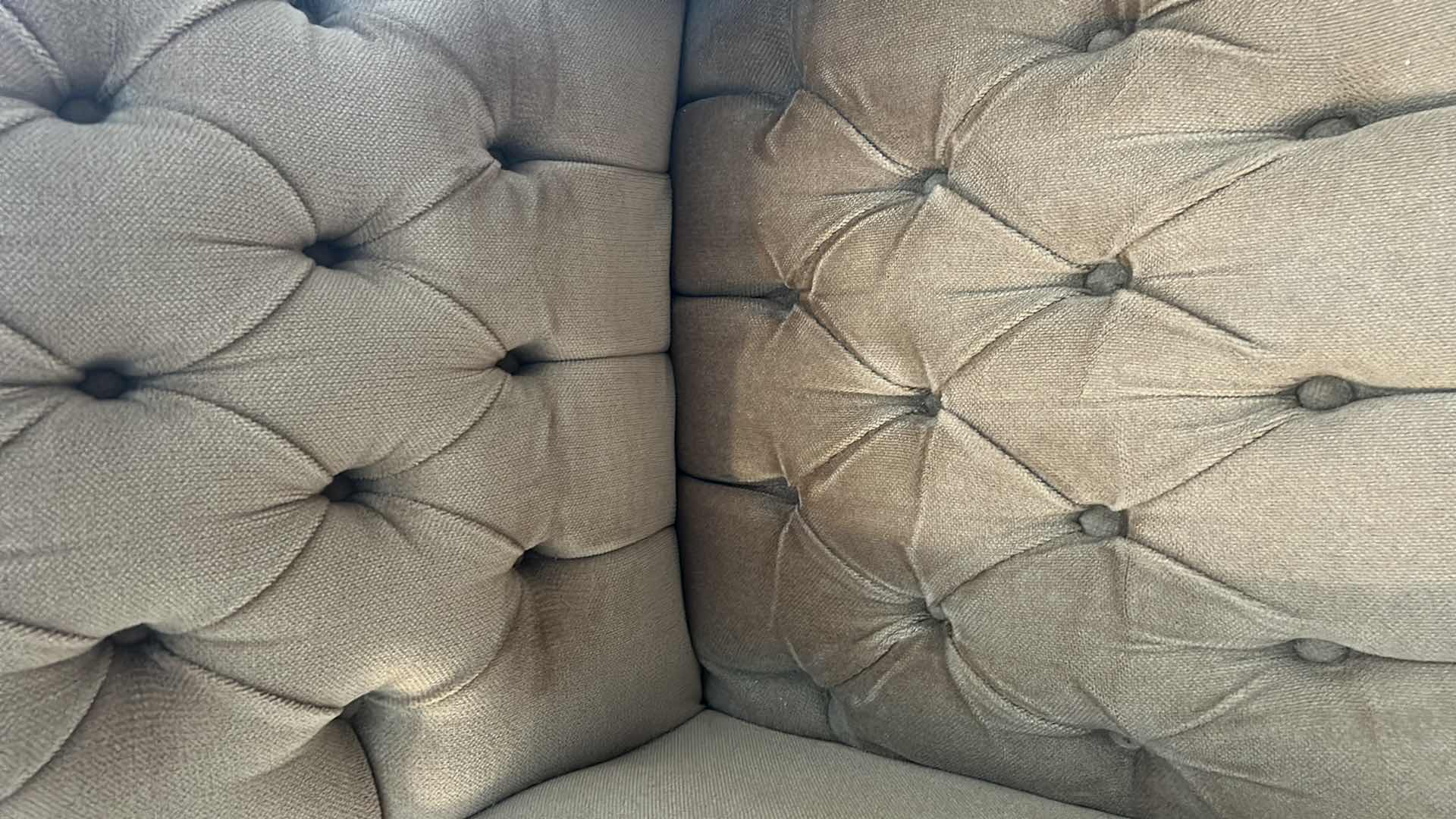 Photo 1 of CHESTERFIELD BEIGE UPHOLSTERED WINGBACK CHAIR W BUTTON TUFTING & NAILHEAD