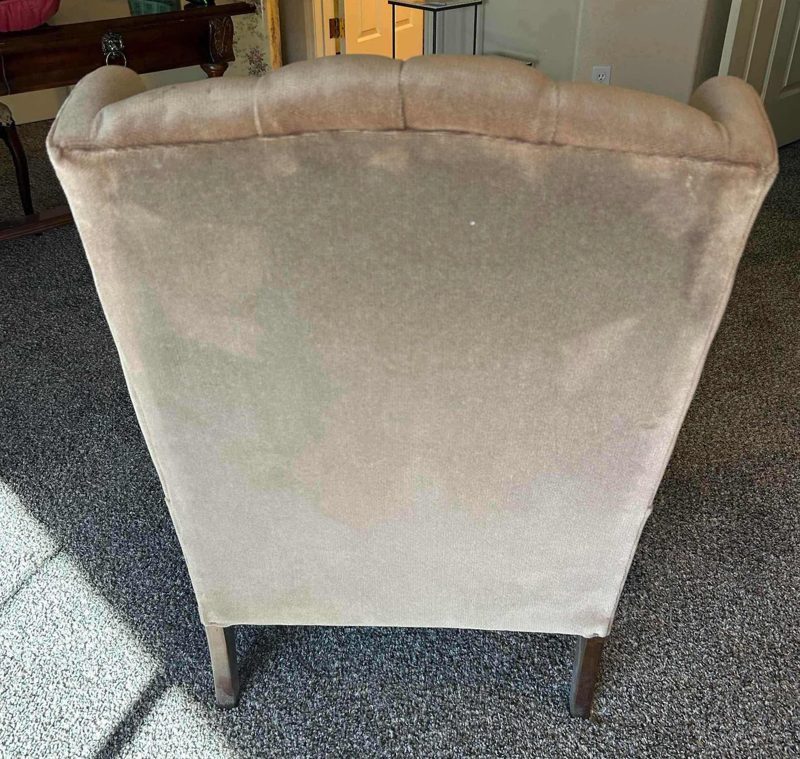 Photo 1 of CHESTERFIELD BEIGE UPHOLSTERED WINGBACK CHAIR W BUTTON TUFTING & NAILHEAD