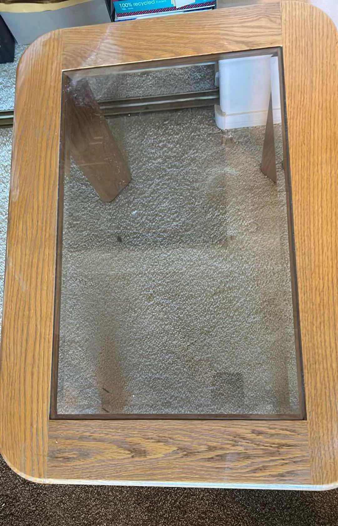 Photo 1 of OAK SIDE TABLE W GLASS INSERT 20" X 27" H 20"