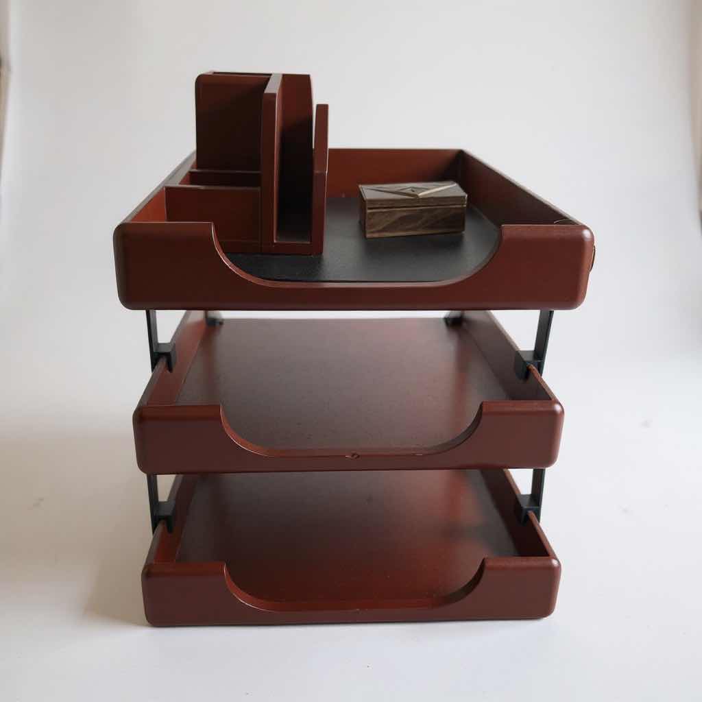 Photo 1 of 3 TIER WOODEN LETTER TRAY W ORGANIZER
