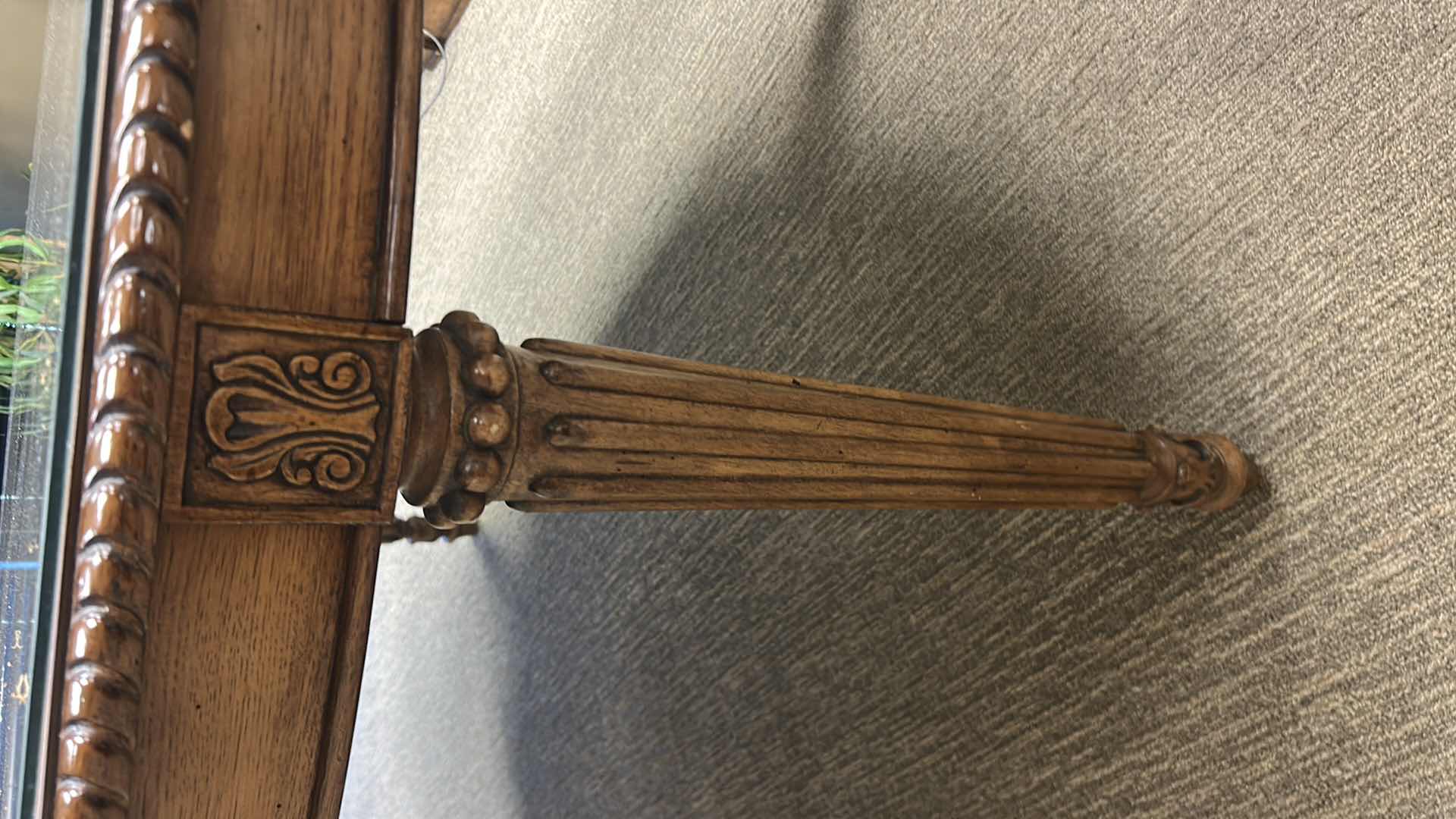 Photo 1 of LOUIS XVI STYLE OVAL DINING TABLE CARVED APRON W GLASS TOP AND LEAF 67" X 48" H 30"