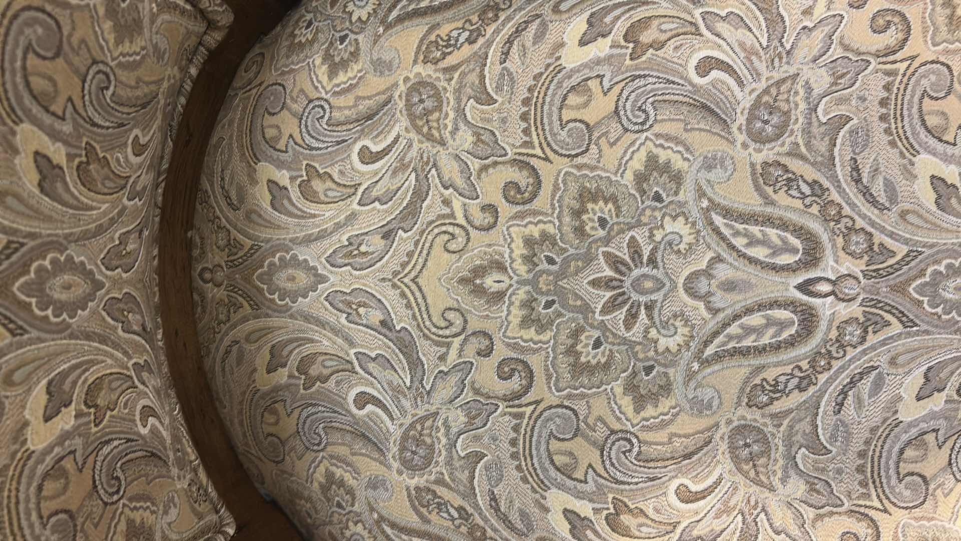 Photo 1 of TRADITIONAL WOOD ACCENT CHAIR W YELLOW GOLD PAISLEY FABRIC