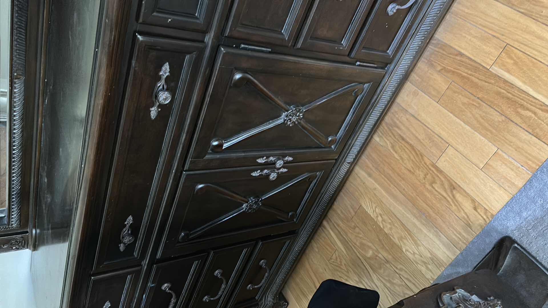 Photo 1 of TRADITIONAL 9 DRAWER DRESSER W CENTER DOORS ARCHED MIRROR IN ANTIQUE EBONY FINISH 72" X 19" H 37"