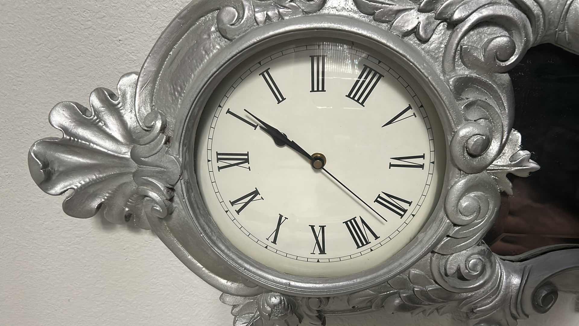 Photo 1 of SILVER ROCOCO STYLE WALL CLOCK W A MIRROR 46"