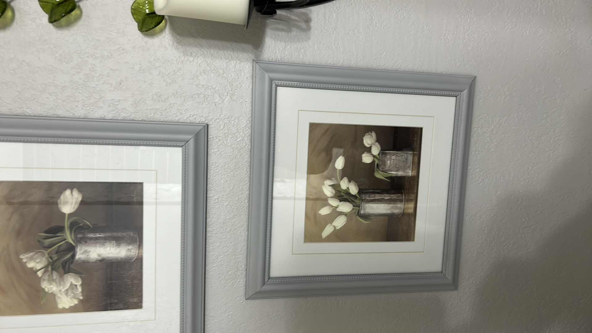 Photo 1 of 2 GRAY FRAMED WALL ART & GREEN LEAF CANDLE HOLDER