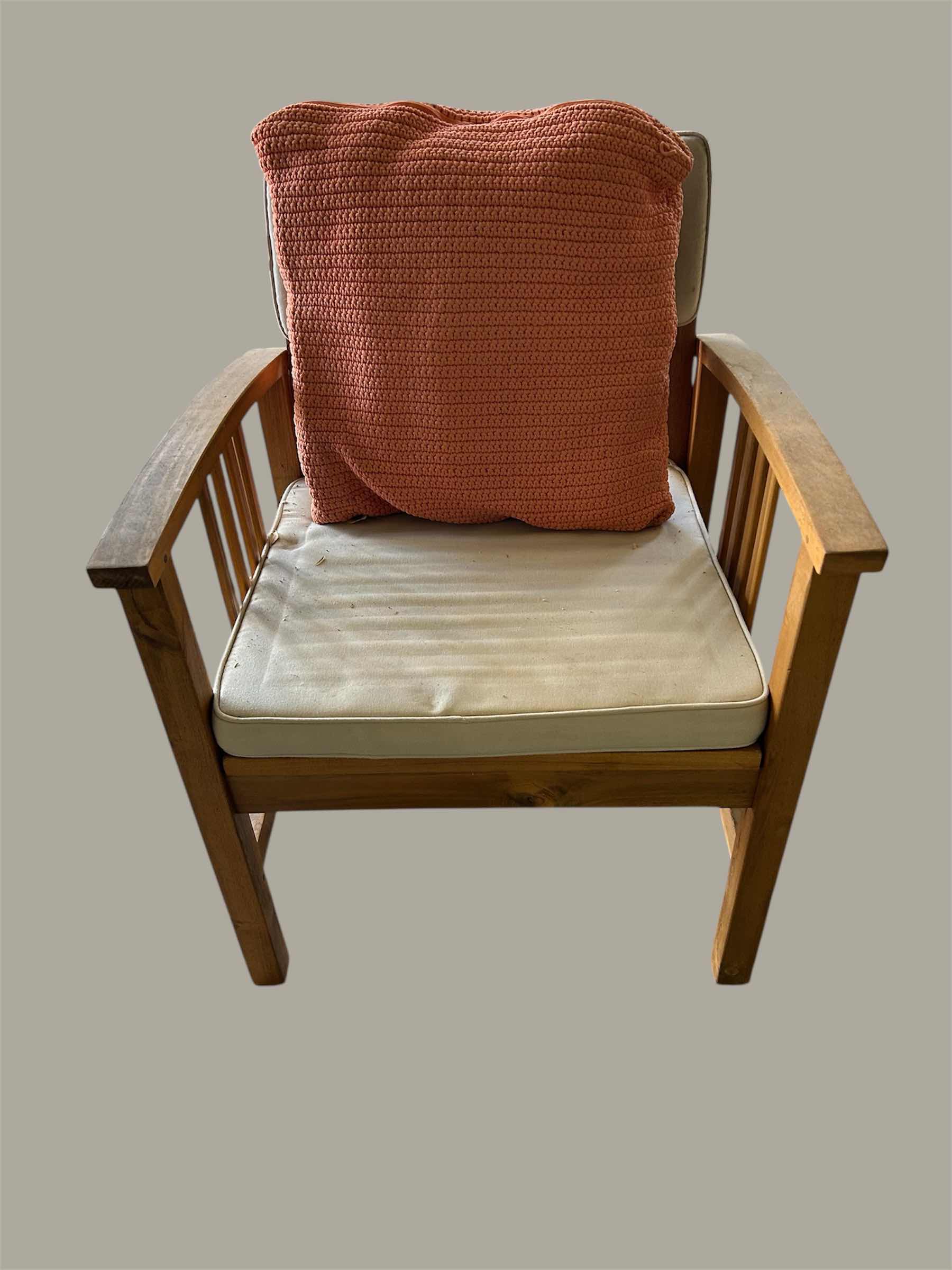 Photo 1 of WOODEN OUTDOOR ARM CHAIR W CUSHION