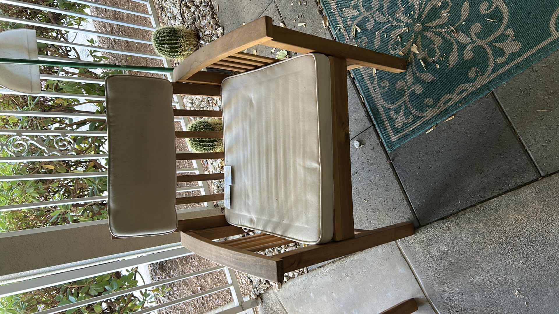 Photo 1 of WOODEN OUTDOOR ARM CHAIR W CUSHION