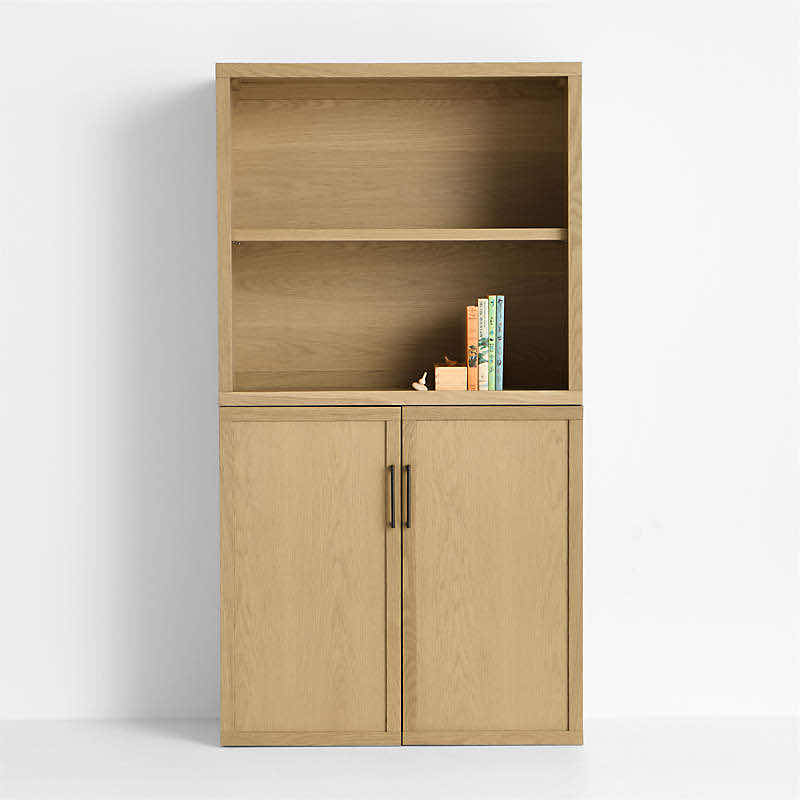 Photo 1 of MODULAR NATURAL OAK FINISH OPEN BOOKCASE W DOOR 35" X 16" H 73" RETAIL $500