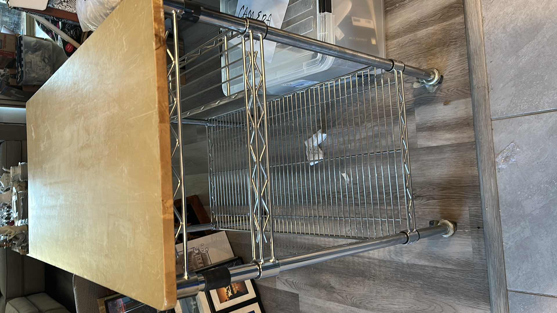 Photo 1 of 3TIER ROLLING KITCHEN CART W OAK WOOD TABLE TOP CHROME FINISH 37" X 19" H 36"