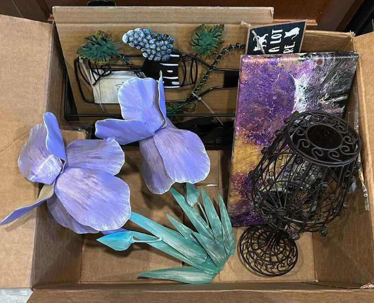 Photo 1 of CONTENTS OF BOX BLACK WINE RACK DECORATIVE ITEMS