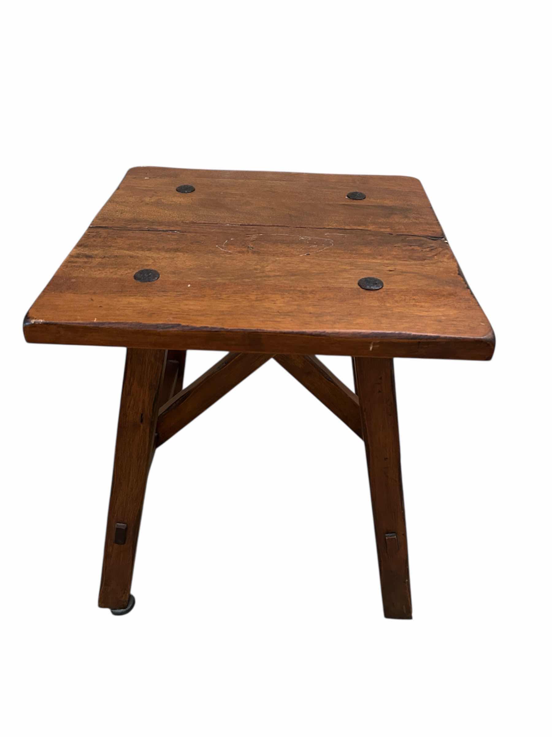 Photo 1 of RUSTIC WOODEN SAWBUCK STOOL 16" X 16" H 18"