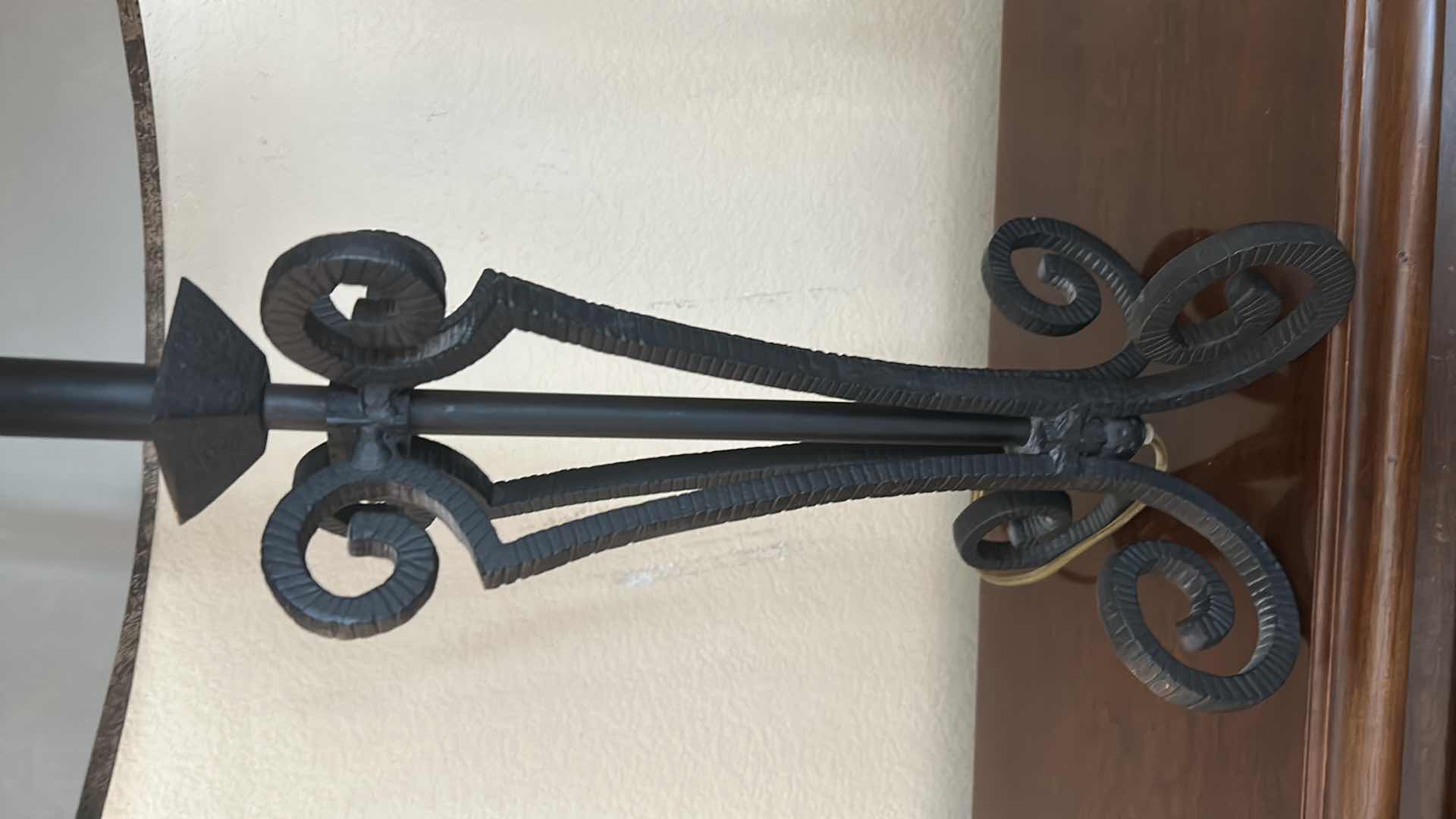 Photo 1 of SCROLLED WROUGHT IRON TABLE LAMP W DISTRESSED SHADE H 29"