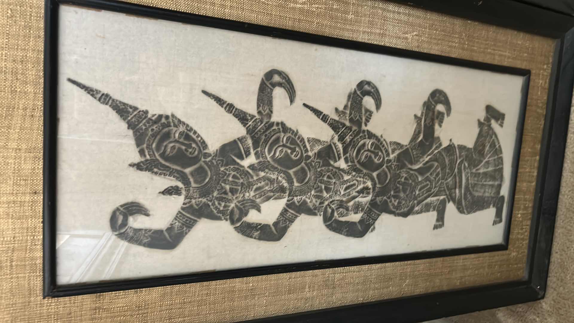 Photo 1 of 2- VINTAGE THAI TEMPLE RUBBINGS ON RICE PAPER 20" X 36"