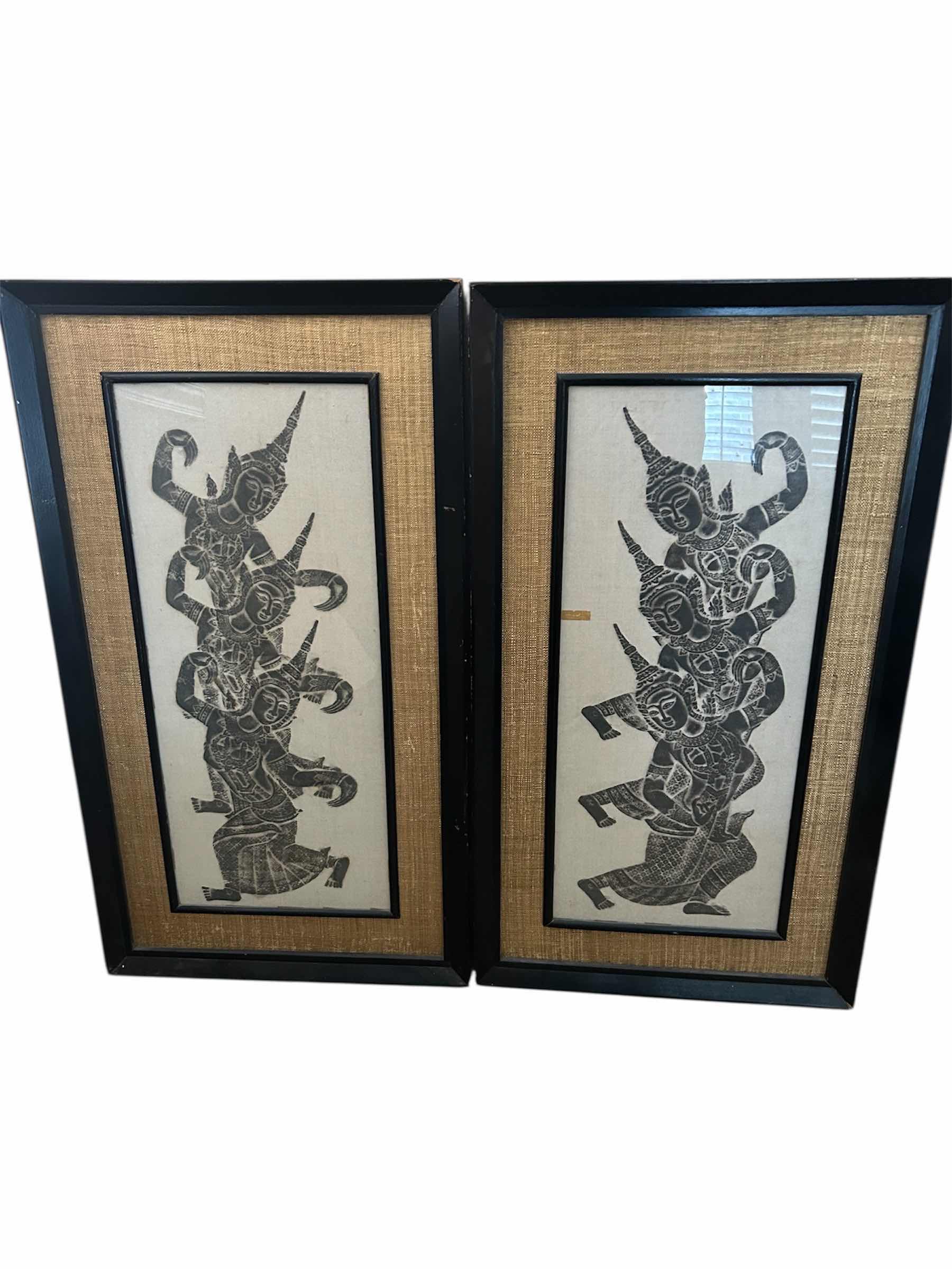 Photo 1 of 2- VINTAGE THAI TEMPLE RUBBINGS ON RICE PAPER 20" X 36"