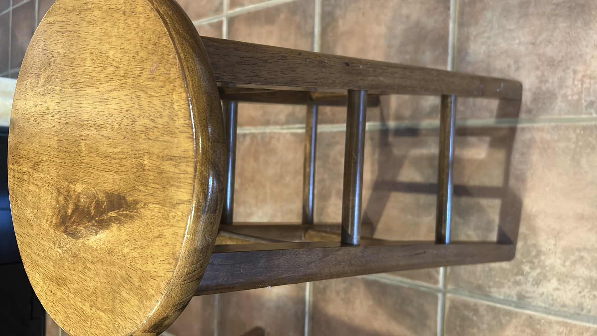 Photo 1 of BACKLESS ROUND TOP WOODEN BAR STOOL W BROWN FINISH H 29"