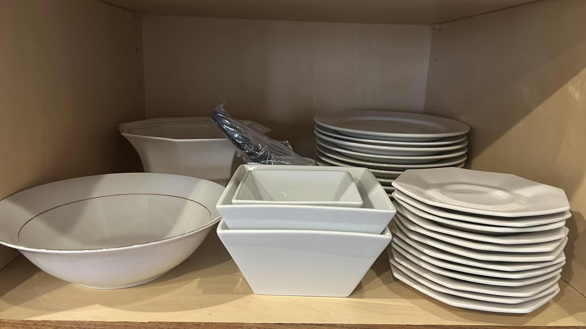 Photo 1 of CONTENTS OF 2 SHELVES WHITE DISHES TEAPOT